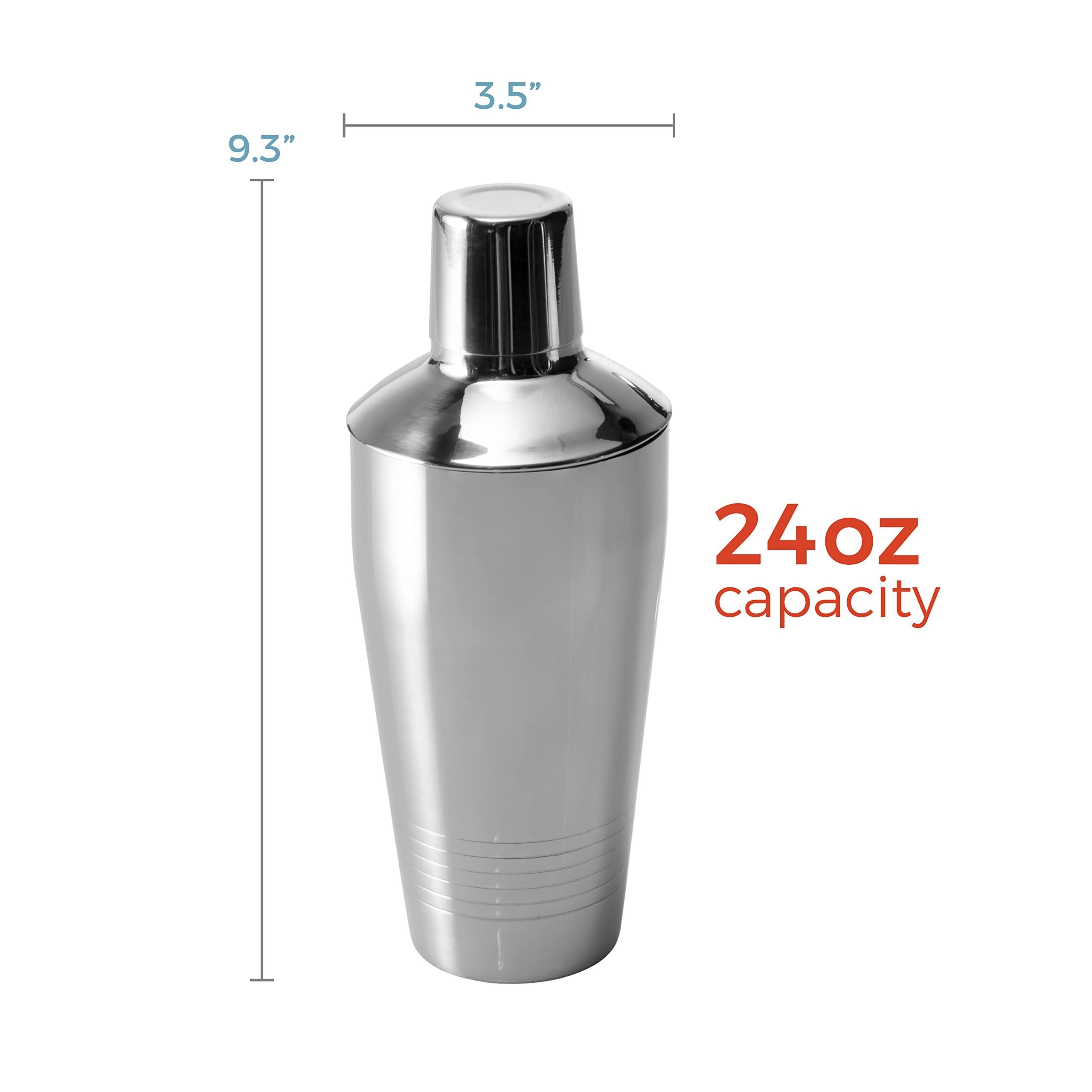 Crafthouse by Fortessa Classic Mixed Cocktail Drink Barware Stainless Steel 3 Piece Shaker, 24 Ounce, CRFCC.3SHKR
