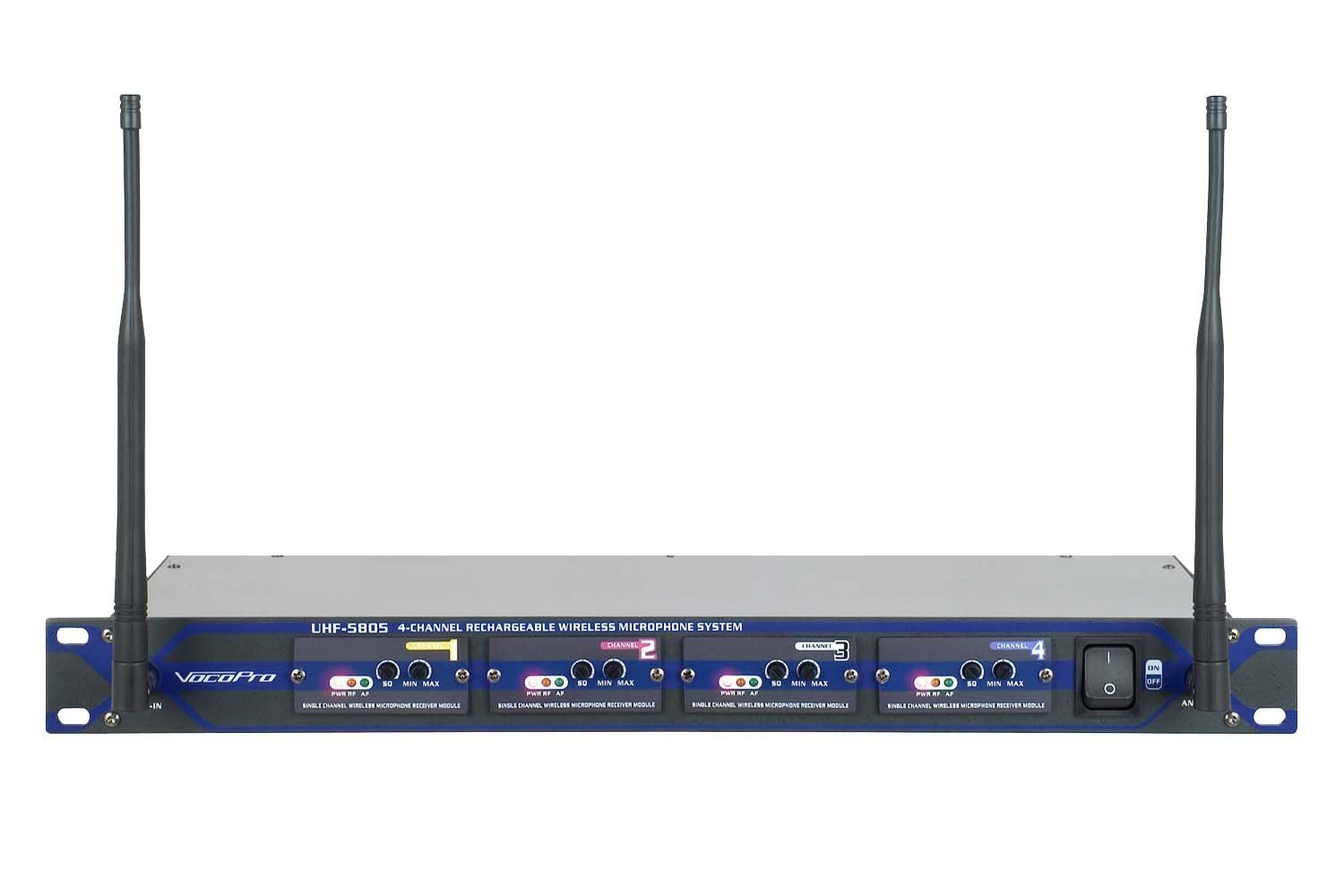 VocoPro UHF580510 Professional Rechargeable 4-Channel UHF Wireless Microphone System
