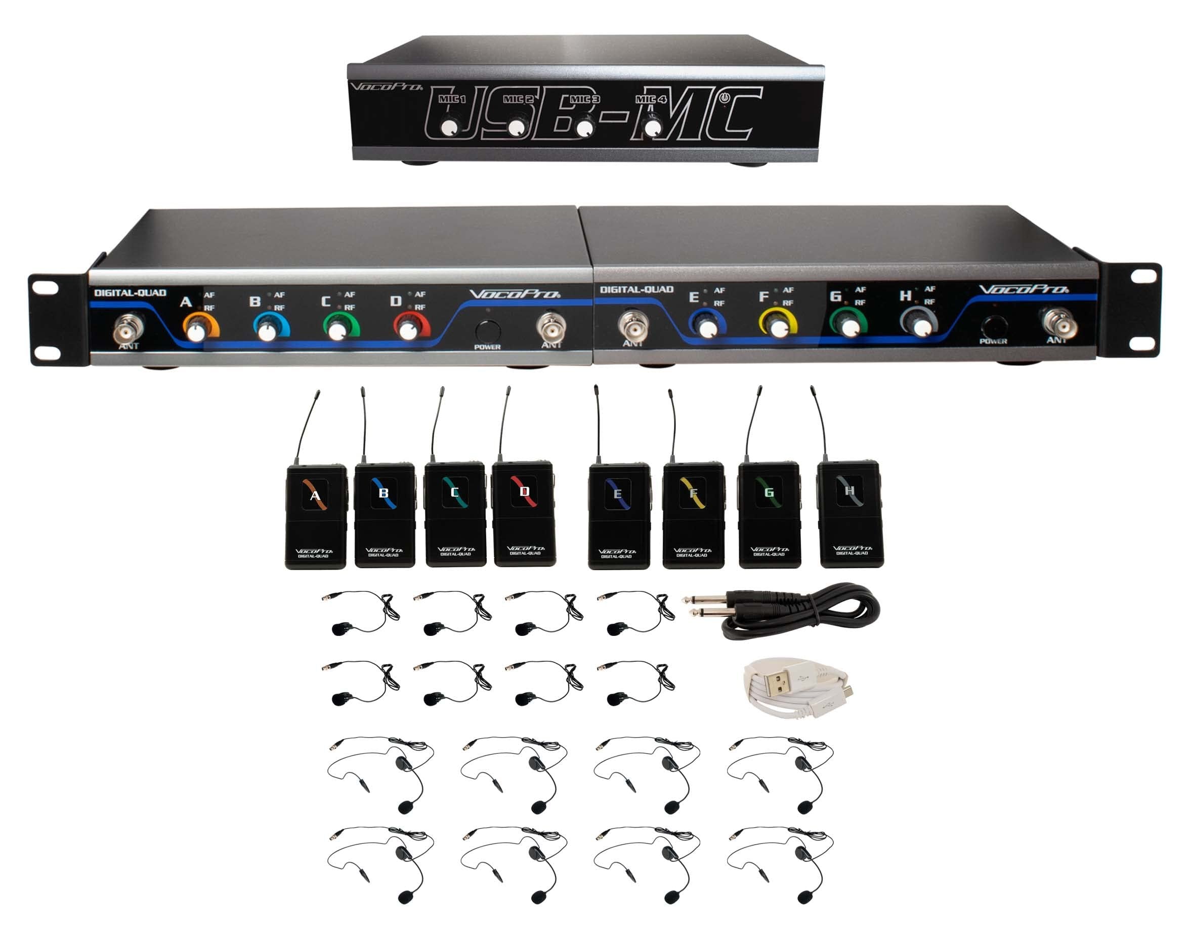 VocoPro Wireless Headset, 8 ch. WL Microphone/USB Interface pkage Play 8