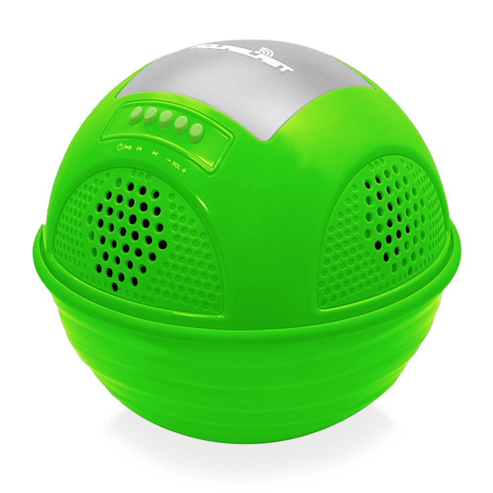 Pyle Portable Waterproof Floating Pool Speaker-Outdoor Wireless Bluetooth Compatible Rechargeable Battery Powered Shower loud Speaker System-USB Charger-iPod Android iPhone-Pyle PWR90DGN (Green)