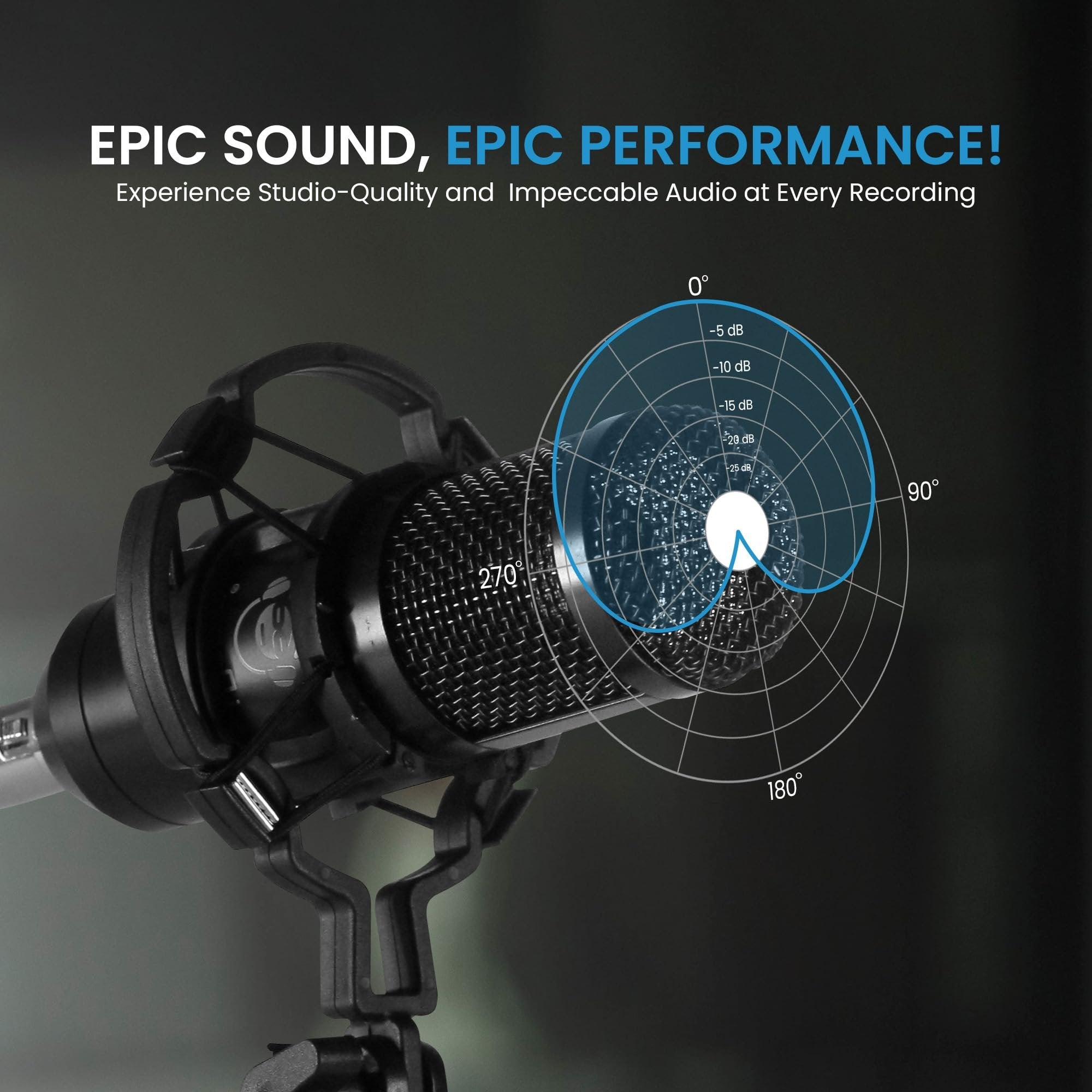 iDance Cardioid XLR Condenser Microphone Kit, Plug & Play Professional Studio Recording Microphone for Podcast, Gaming, USB Condenser Microphone, Broadcasting Microphone Kit