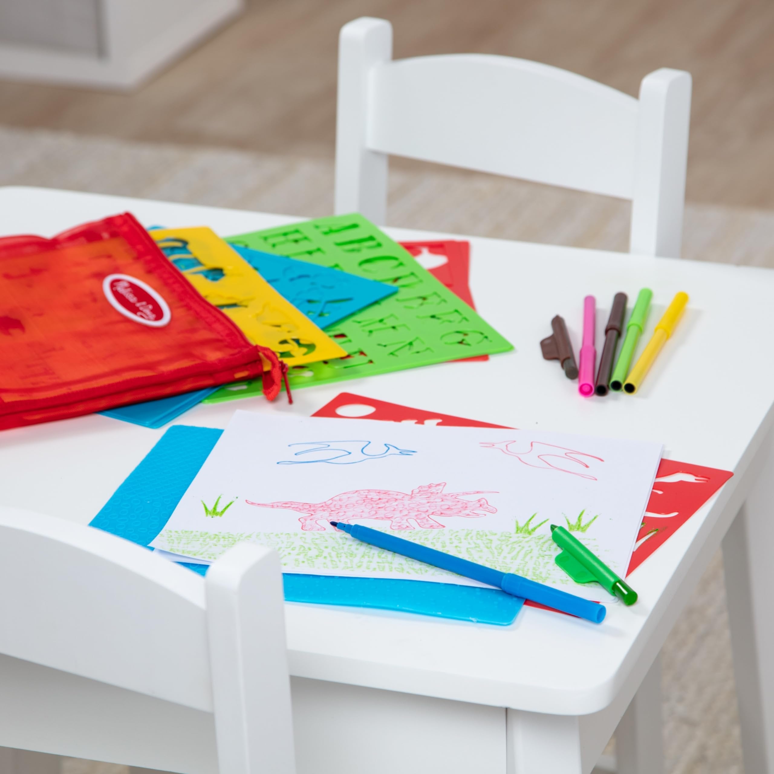 Melissa & Doug Created by Me! Stencil Art Coloring Activity Kit in Storage Pouch - 170+ Designs, 6 Markers, 2 Crayons, Paper - FSC-Certified Materials