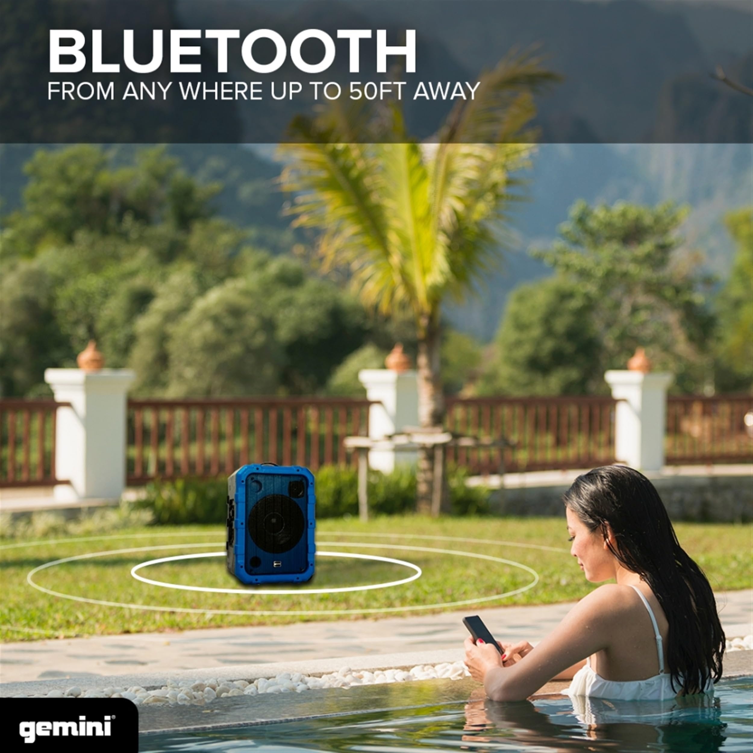 Gemini Sound MPA-2400 Blue 240W Wireless Portable Bluetooth Party Speaker, IPX4 Waterproof, LED Lights, 10” Woofer, Mic/Guitar Inputs, Trolley & Wheels - Perfect for Outdoor Beach Tailgate Parties