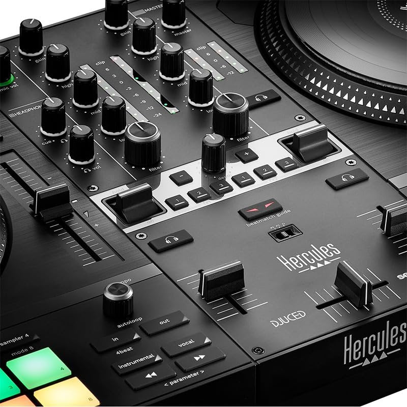 Hercules DJ Control Inpulse T7 2-Channel Beatmatch Guide Comfortable DJ Controller for Serato and Djuced with Braided USB Cable