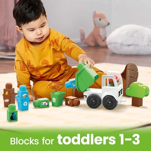 Mega BLOKS Fisher-Price Toddler Building Blocks, Green Town Sort & Recycle Squad with 15 Pieces, 2 Figures, Toy Gift Ideas for Kids