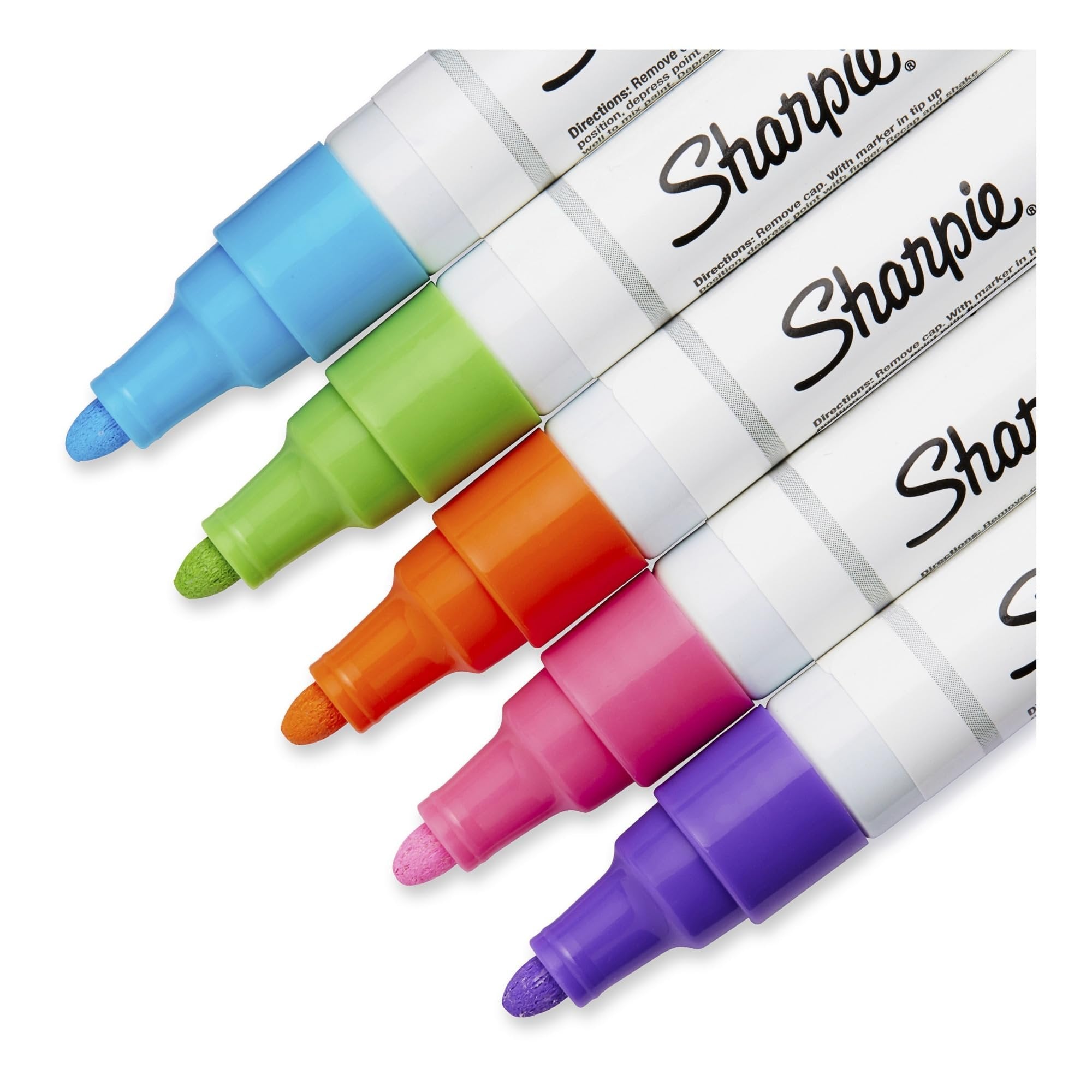 Sharpie Medium Point Oil-Based Opaque Paint Markers 5/Pkg-Aqua, Orange, Lime, Green, Pink & Purple