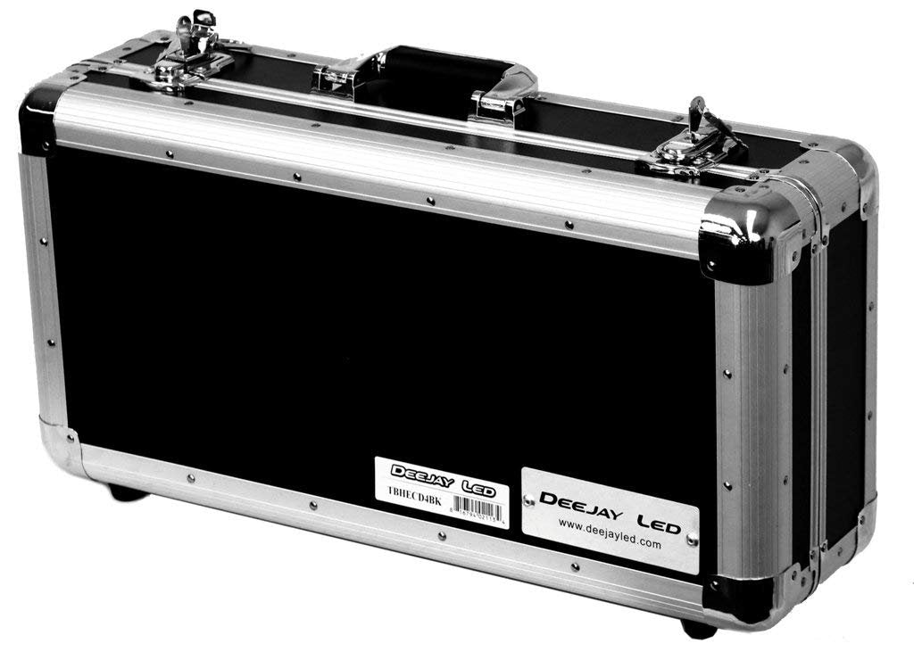 DEEJAYLED Professional Light Cd Case 4 Row Holds Up To 100 Jewel Cases And Up To 200 Plastic Sleeves Well Riveted Heavy Duty Double Edge Tongue And Groove Impact Resistant Aluminum Frame TBHECD4BK