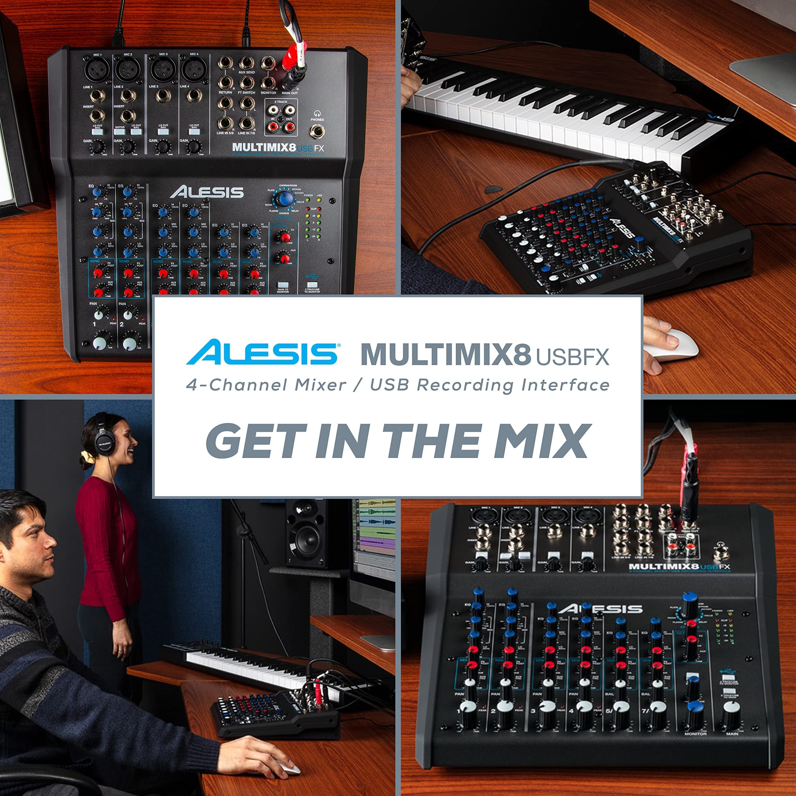 Alesis MultiMix 8 USB FX – 8 Channel Compact Studio Mixer with Built In Effects & USB Audio Interface for Live Sound and Home Studio Recording