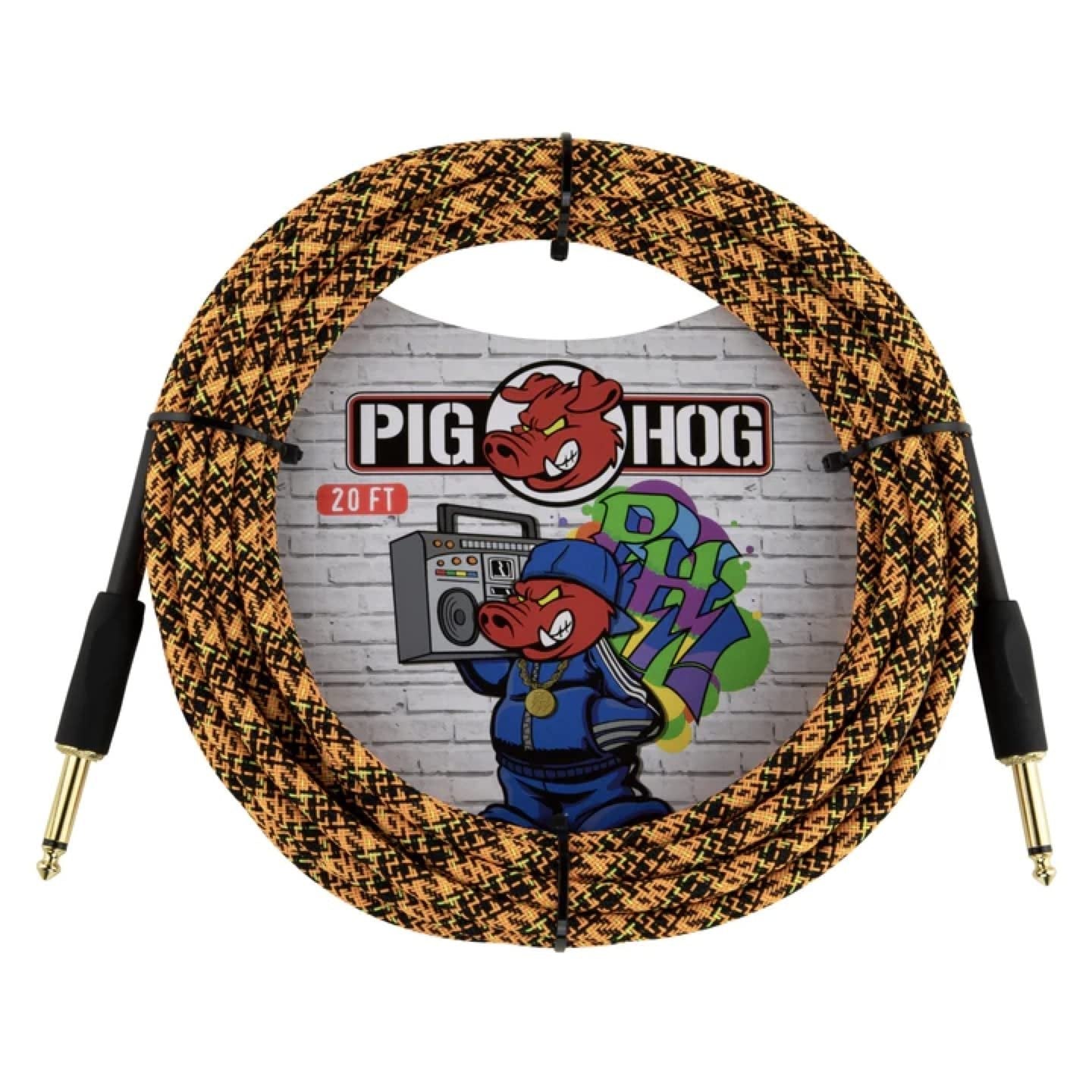 Pig Hog"Orange Graffiti Woven Instrument Cable, 20-Foot, Straight, 1/4" Plugs