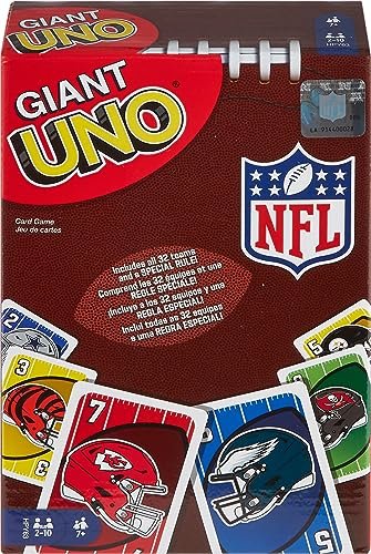Mattel Games Giant UNO NFL Game for Kids, Adults & Family with Oversized Card, Collectible Deck for Fans