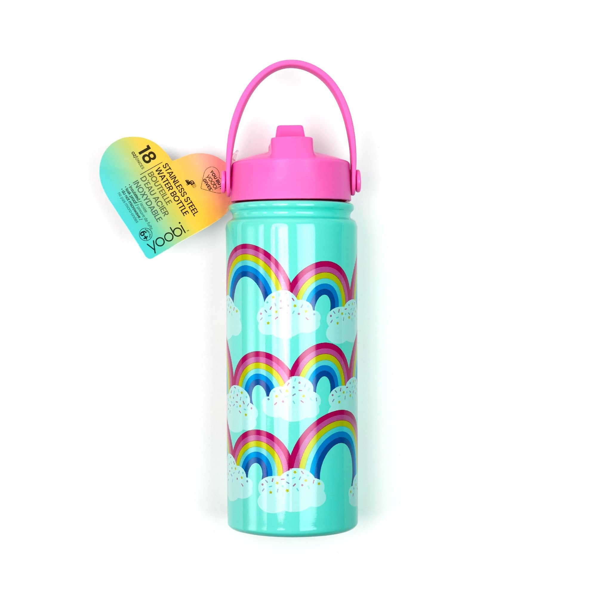 Yoobi Rainbow Sprinkles Stainless Steel Water Bottle – 18 oz w/Spill-Proof Lid Straw – Dishwasher Safe Adult Water Bottle, Kids Water Bottle – BPA & PVC-Free Leak Proof (Mint Rainbow Sprinkles)
