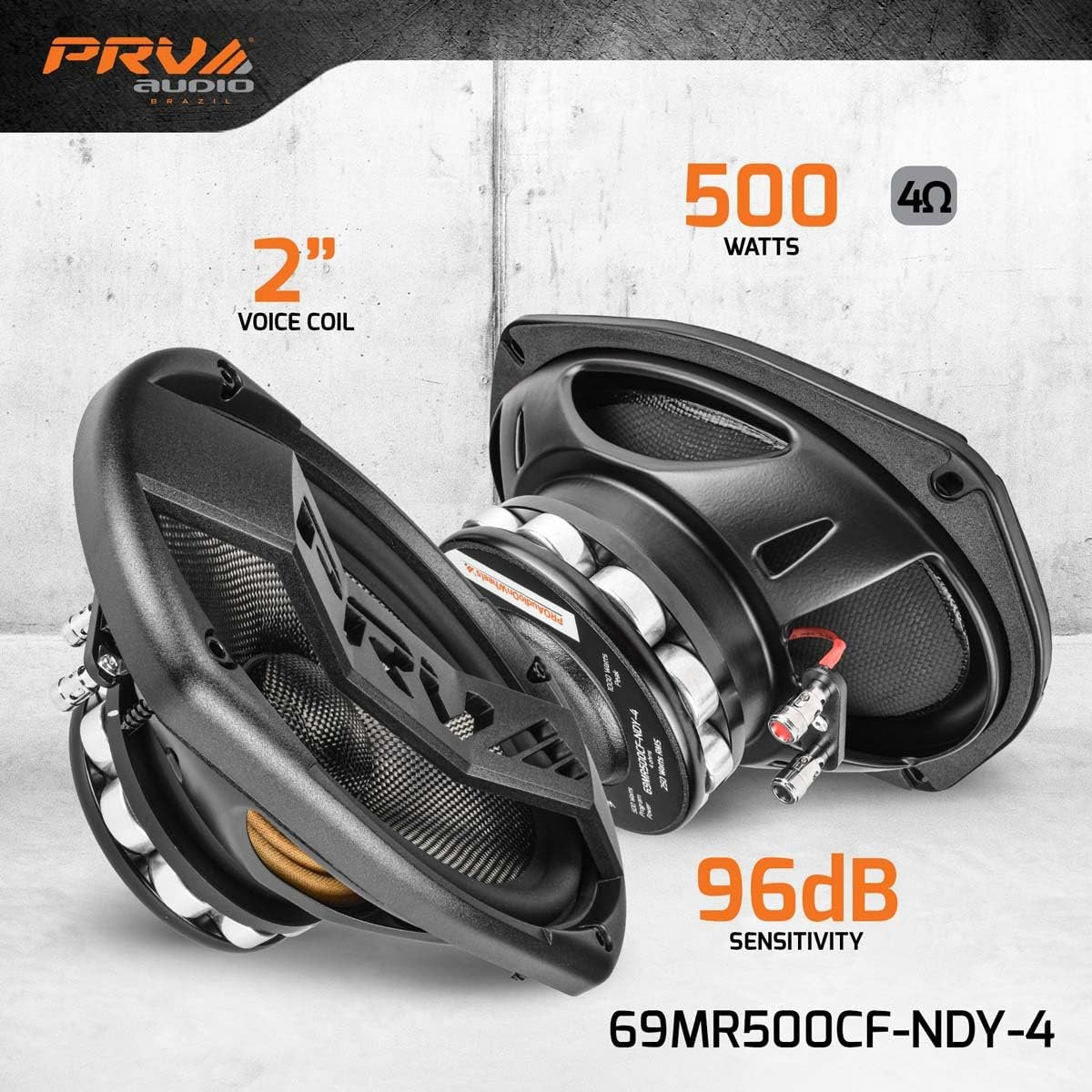 PRV AUDIO Carbon Fiber 6x9 Midrange Speaker 500 Watts 4 Ohm Neodymium 69MR500CF-NDY-4 Water Resistant Pro Audio Loudspeaker for Boat UTV 4-Wheeler Motorcycle (2 Speakers)