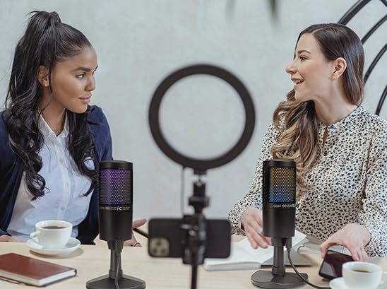 Gemini Sound GSM100USB PC Computer USB Condenser Microphone with RGB LED Lights Headphone Jack Volume and Background Noise Reduction Controls for Live Streaming Podcasting Chat Gaming Twitch Zoom