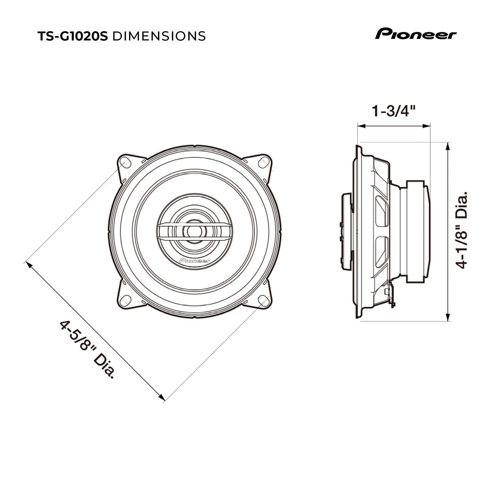Pioneer G-Series TS-G1020S 4” 2-Way Speakers (Pair) – 210W Max, Crisp Highs + Clear Vocals, Great Stock Replacement, High-Efficiency Speaker Designed for OEM Power