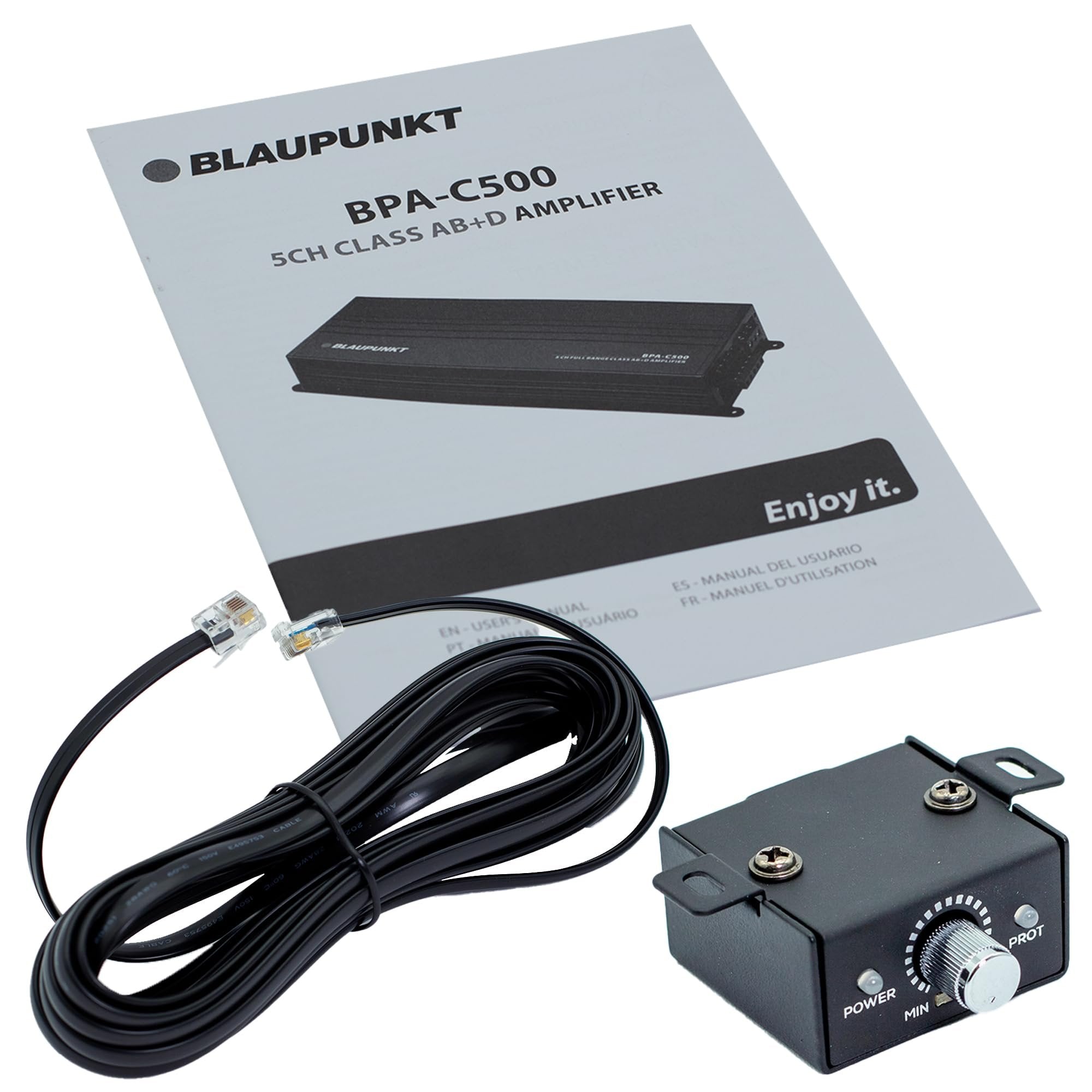 BLAUPUNKT BPA-C500 Elite Car Audio Class AB + Class D 5-Channel 3600W Stereo Amplifier Bridgeable Bundle with Gravity Magnet Phone Holder