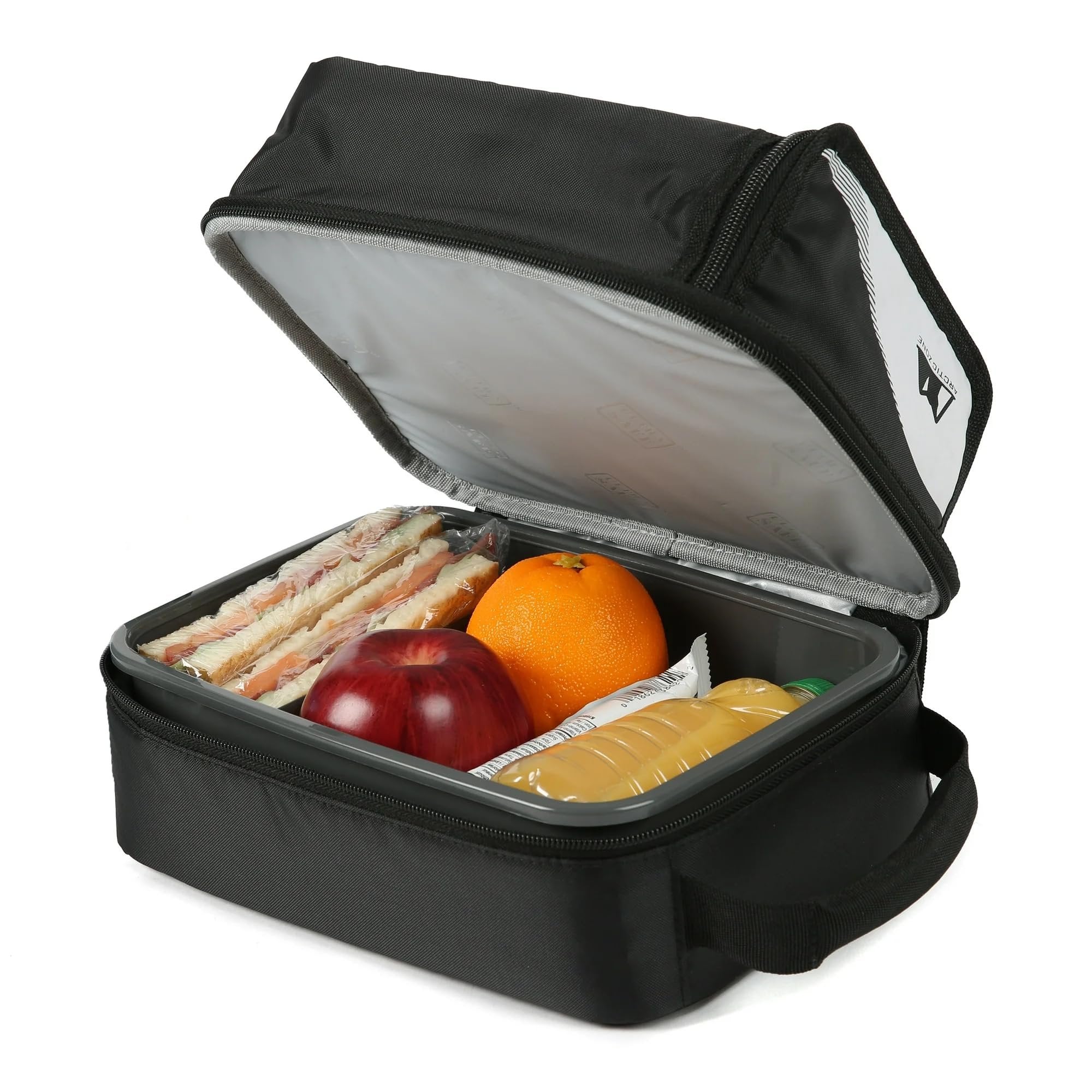 Arctic Zone Expandable HardBody Lunch Box, Black/White | Insulated Upright Cooler with Hard Liner, Adjustable Divider, Easy Clean, Leak-Resistant