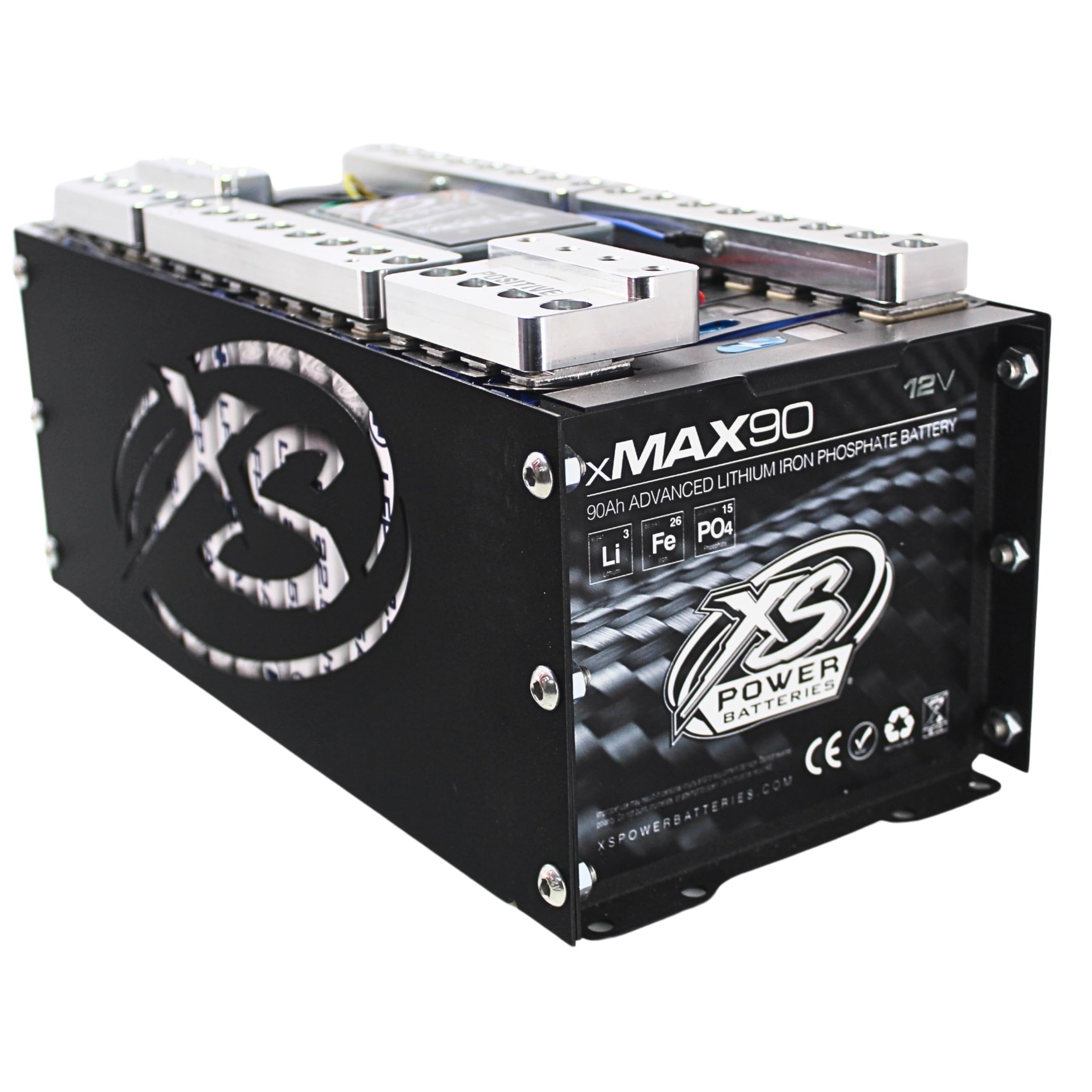 XS Power XMAX90-DIY 8300 Amp High-Performance 12V Lithium Battery for In-Car Audio Competition - 12 Volt 90Ah 20,000W LFP Powercell for Audio Systems - 25 lbs, Maintenance Free, Sealed Design