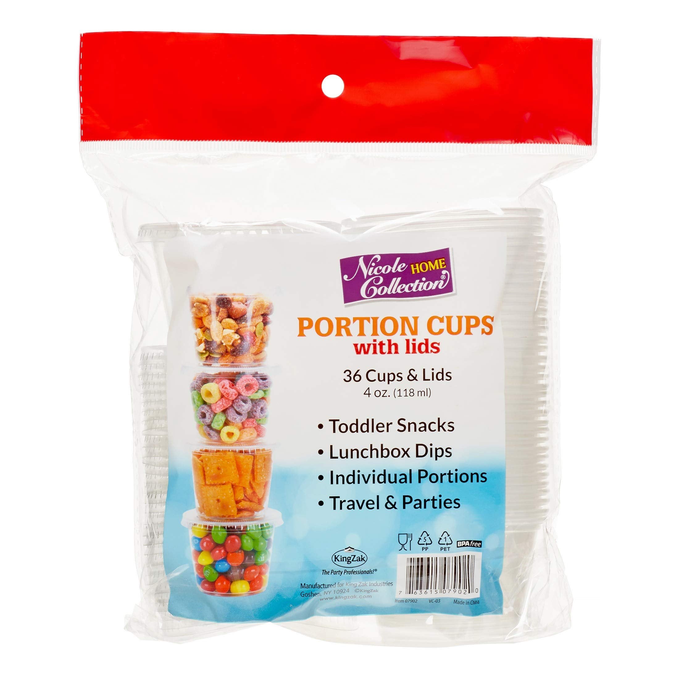Nicole Home Collection Premium Plastic Portion Cups with Lid (4 Oz.) 36 Pieces - Stackable, Leak-Proof & Crystal Clear - Perfect for Meal Prep, Snacks & Dips