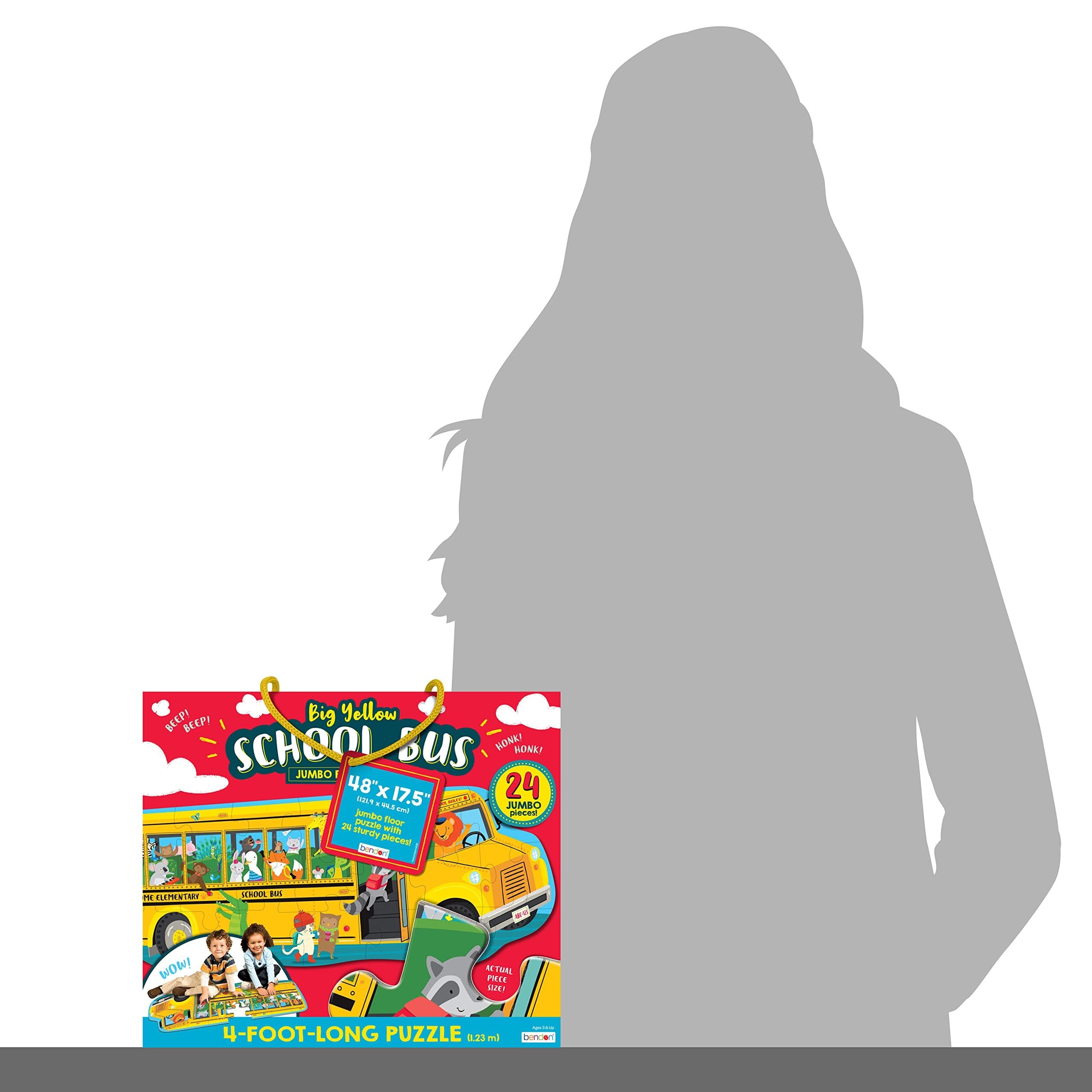 Bendon School Bus Shaped Jumbo Jigsaw Floor Puzzle (24 pcs, 4 feet Long) - Kids Vehicle Puzzles, Large Floor Puzzles for Preschoolers and Kids Ages 3+