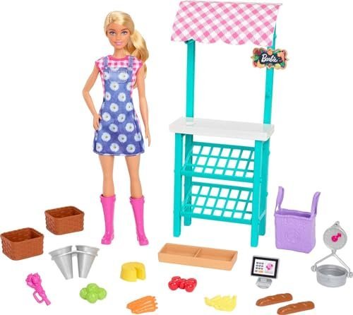 Barbie Careers Playset, Farmers Market Set with Blonde Fashion Doll, Furniture & Accessories