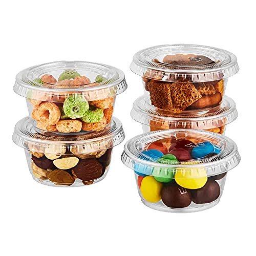Premium Plastic Portion Cups with Lid (2 Oz.) 50 Pieces - Stackable, Leak-Proof & Crystal Clear, Perfect for Meal Prep, Snacks & Dips