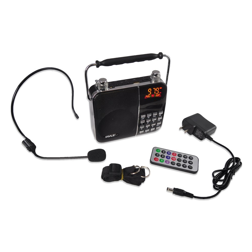 Pyle Portable Lightweight Headset Microphone Voice Amplifier, FM Radio with Digital LCD Display, Ideal for Teachers, Presentations, Karaoke, Tour Guides, USB/SD Card Slot. (PWMA63)