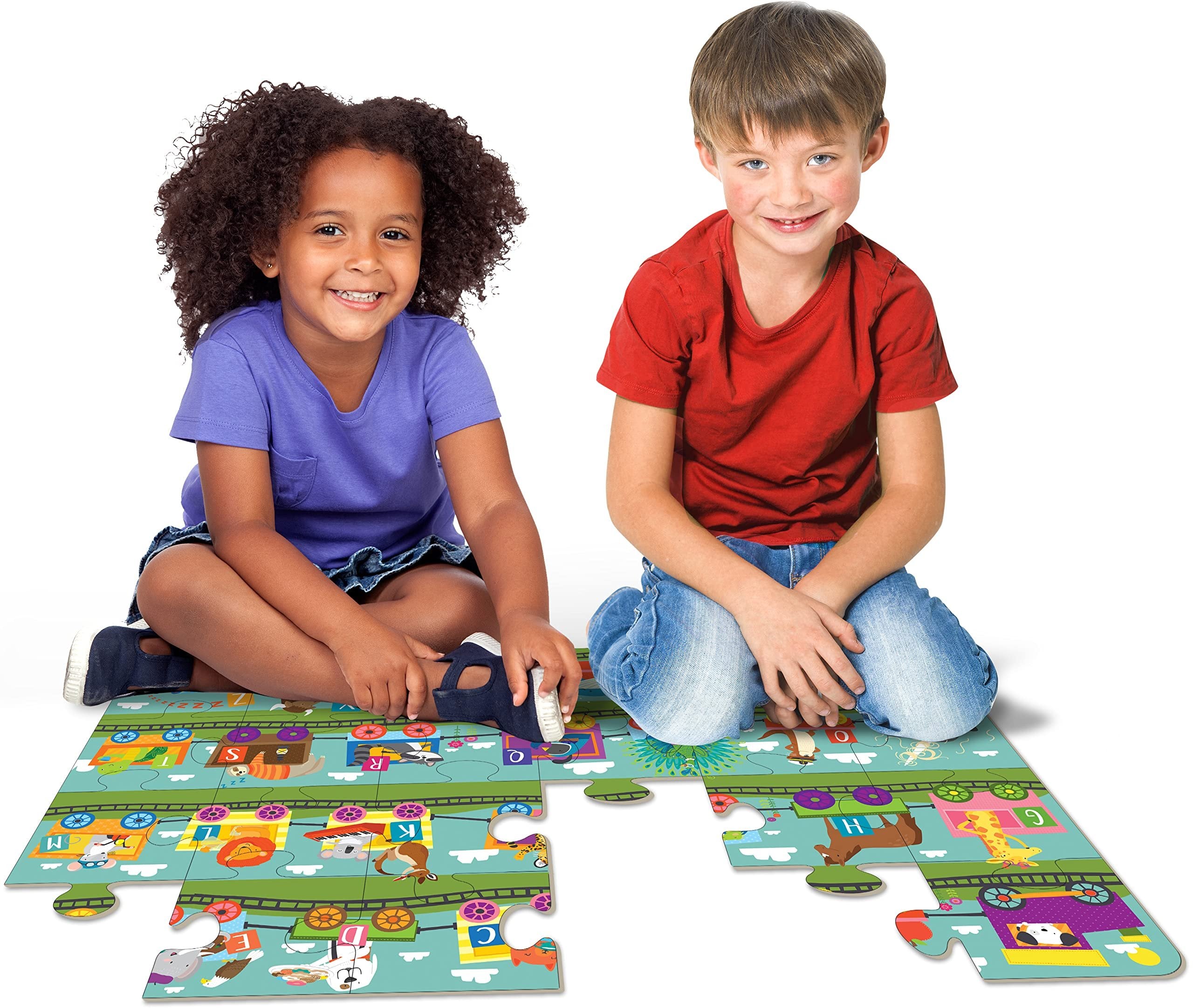 Bendon Alphabet Letter Train Shaped Jumbo Jigsaw Floor Puzzle (24 pcs, 3 x 2 feet Long) - Kids Vehicle Puzzles, Large Floor Puzzles for Preschoolers and Kids Ages 3+