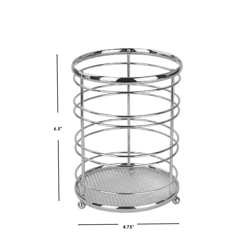 Home Basics Kitchen Utensil Holder for Kitchen Counter Chrome Plated Steel Utensil Crock | Utensil Storage Caddy Organizer for Cooking Spoons, Spatulas, Forks, Whisks, and More