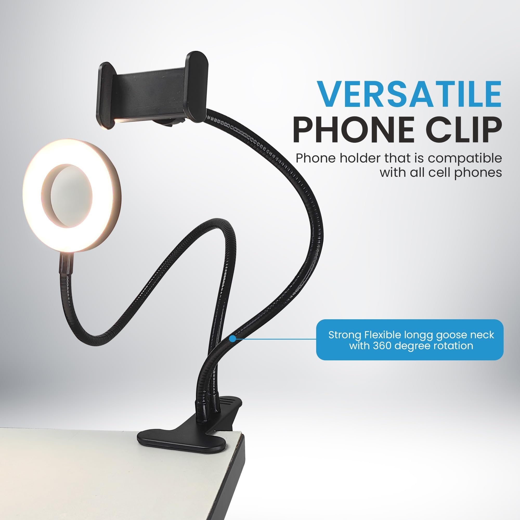 iDance LED Ring Light with Cell Phone Clip Stand Holder, 3.5", Grip Flexible Long Arm Gooseneck Bracket Mount Clamp with Bluetooth Remote Control for Desk, Bed, Compatible with iPhone and Smartphone