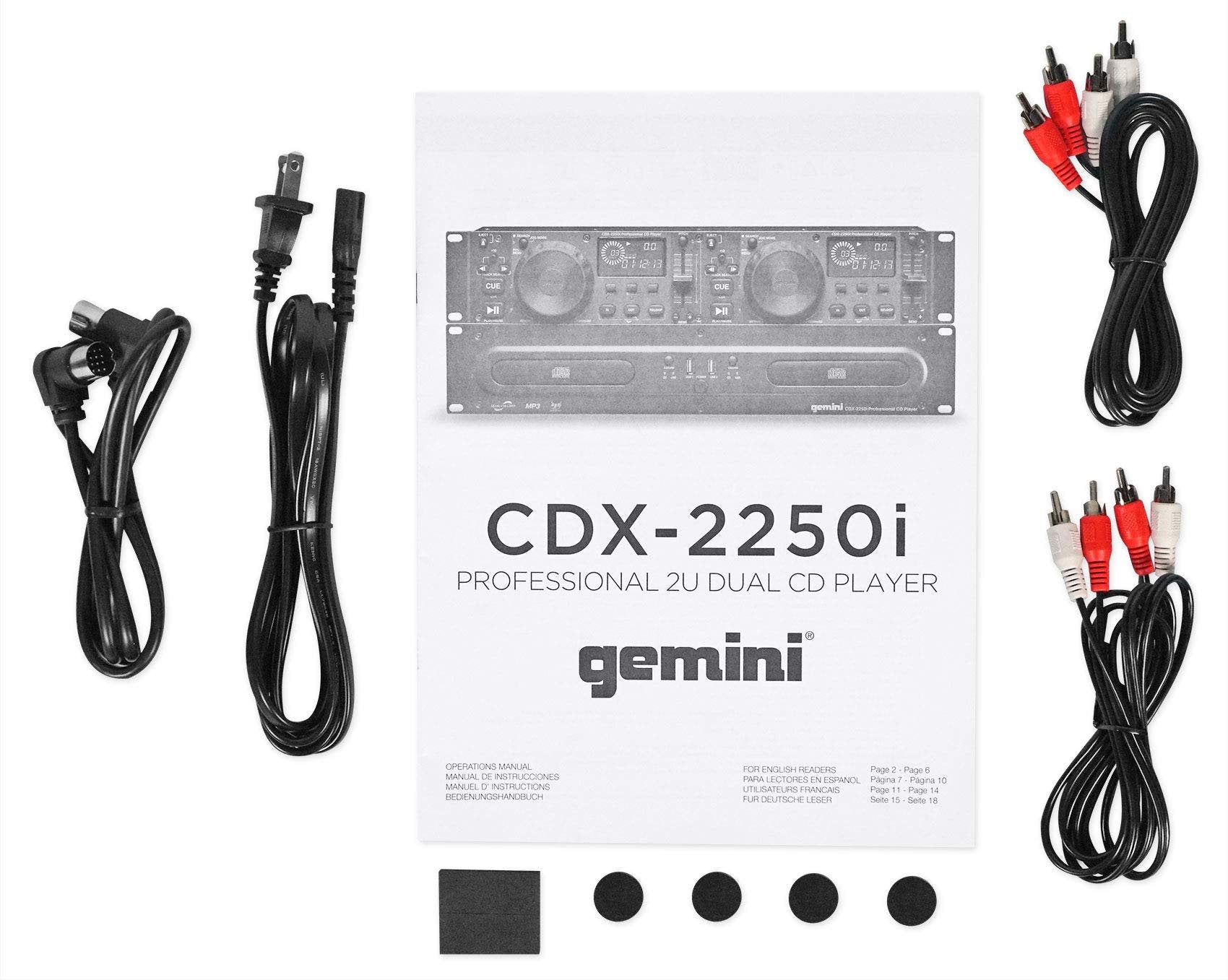 Gemini Sound CDX-2250i Dual Rack Mountable Professional Audio Pitch Control DJ Equipment Multimedia CD Media Player with Audio CD, CD-R, and MP3 Compatible with USB Input