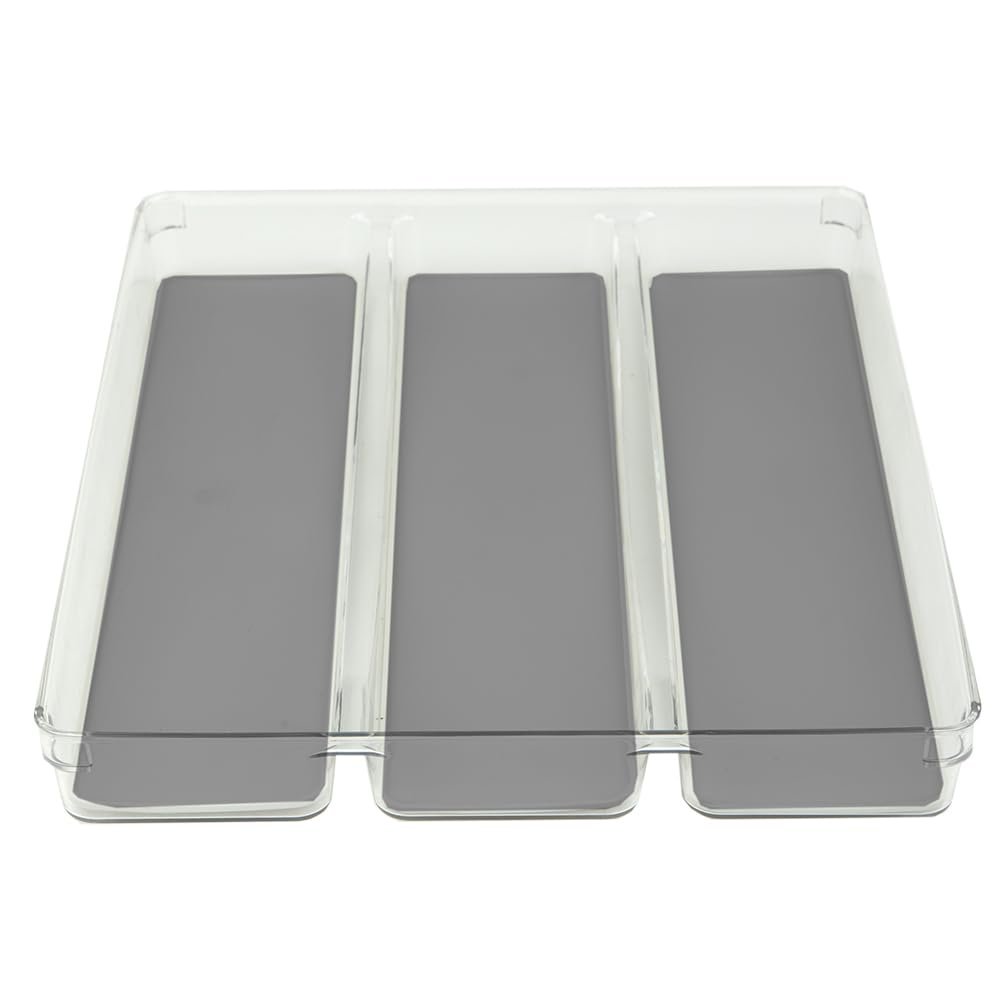 Home Basics 3 Section Plastic Drawer Organizer Rubber Lined Bottom for Efficient Home and Office Storage
