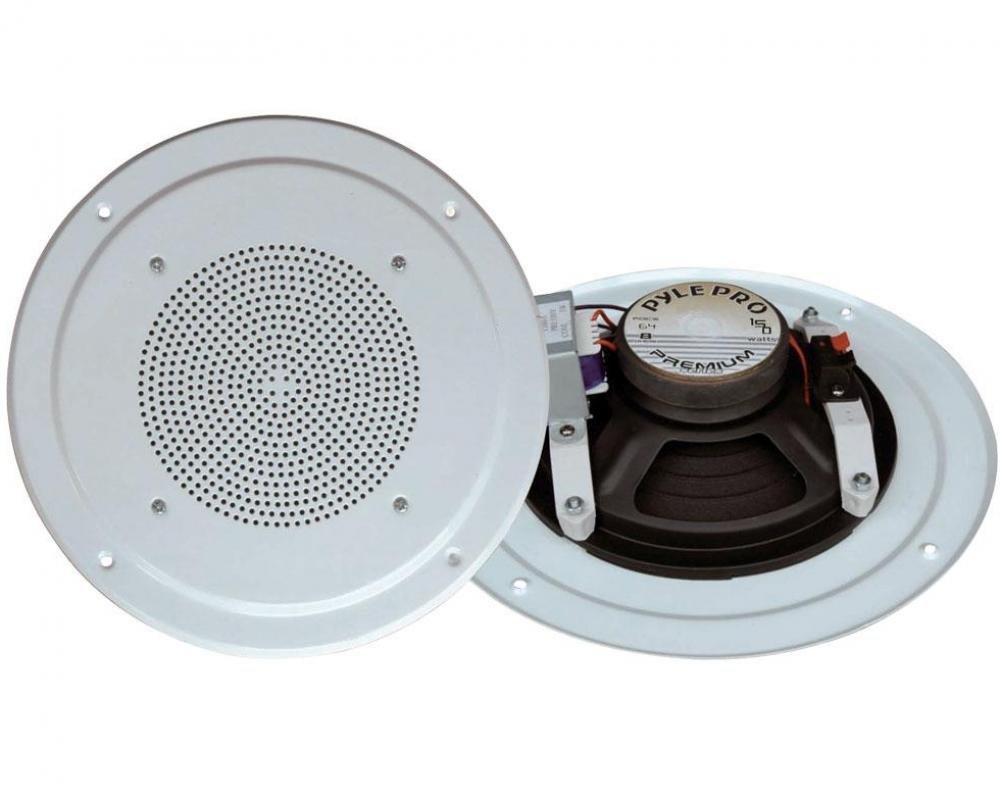Pyle Ceiling Wall Mount Speaker - 6.5” Full Range Woofer Speaker System 100 Volt Transformer Flush Design w/ 90Hz-16kHz Frequency Response 150 Watts Peak & Template for Easy Installation - PDICS64