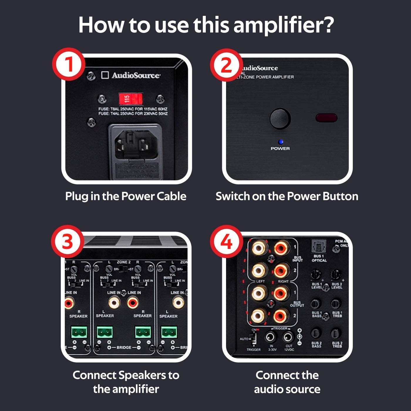 AudioSource Digital Amplifier, 8 Channels Stereo Versatility D Amplifier AD508 for Home Sound Systems