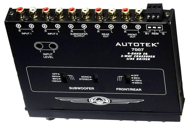 DEEJAY LED 4-Band Car Audio Equalizer, 1/2 DIN 2-Way Stereo EQ with Subwoofer Control, Built-in Line Driver, Dual Inputs, Fader, High-Pass Filters, Equalizer Car Audio Upgrade for Cleaner Sound Tuning