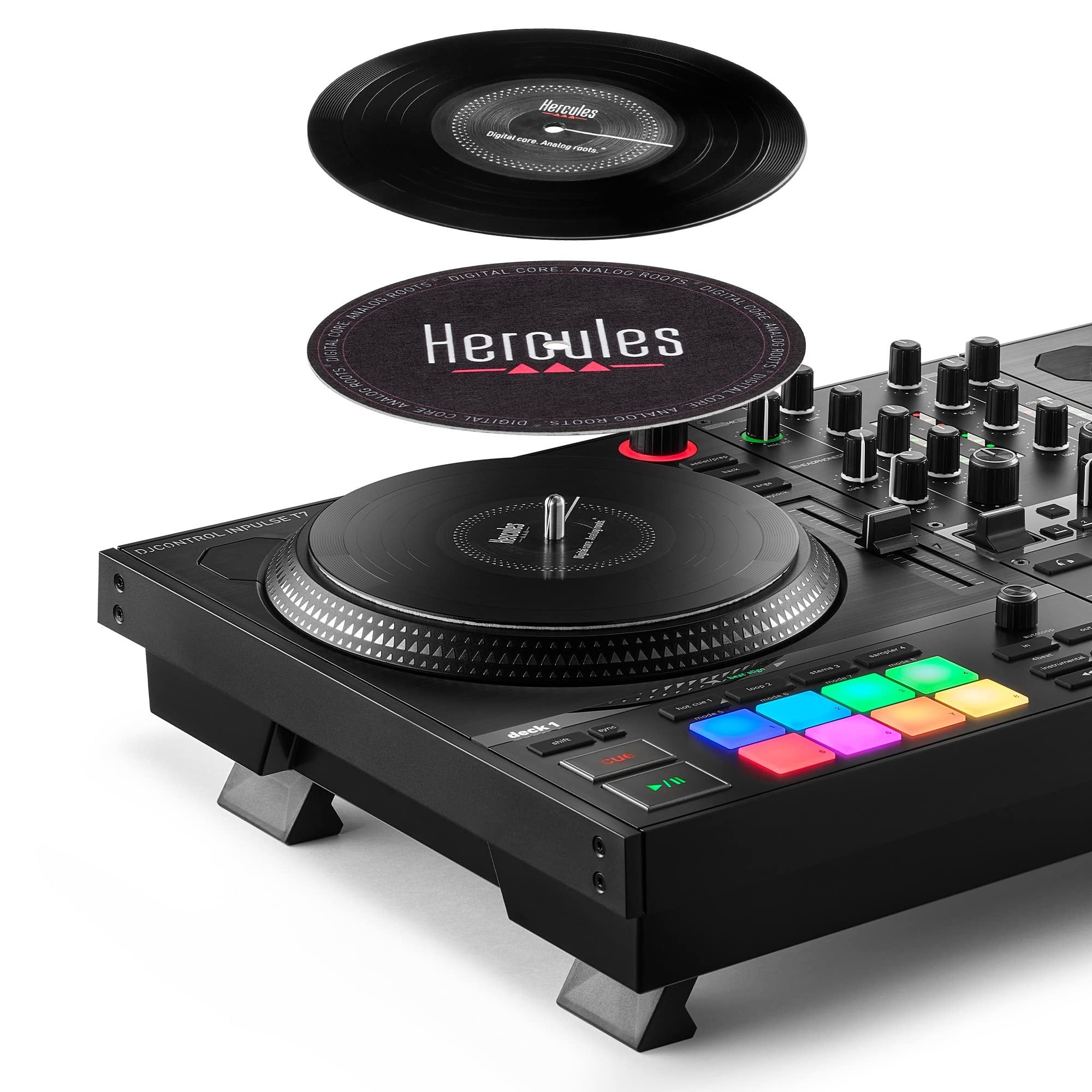 Hercules DJ Control Inpulse T7 2-Channel Beatmatch Guide Comfortable DJ Controller for Serato and Djuced with Braided USB Cable