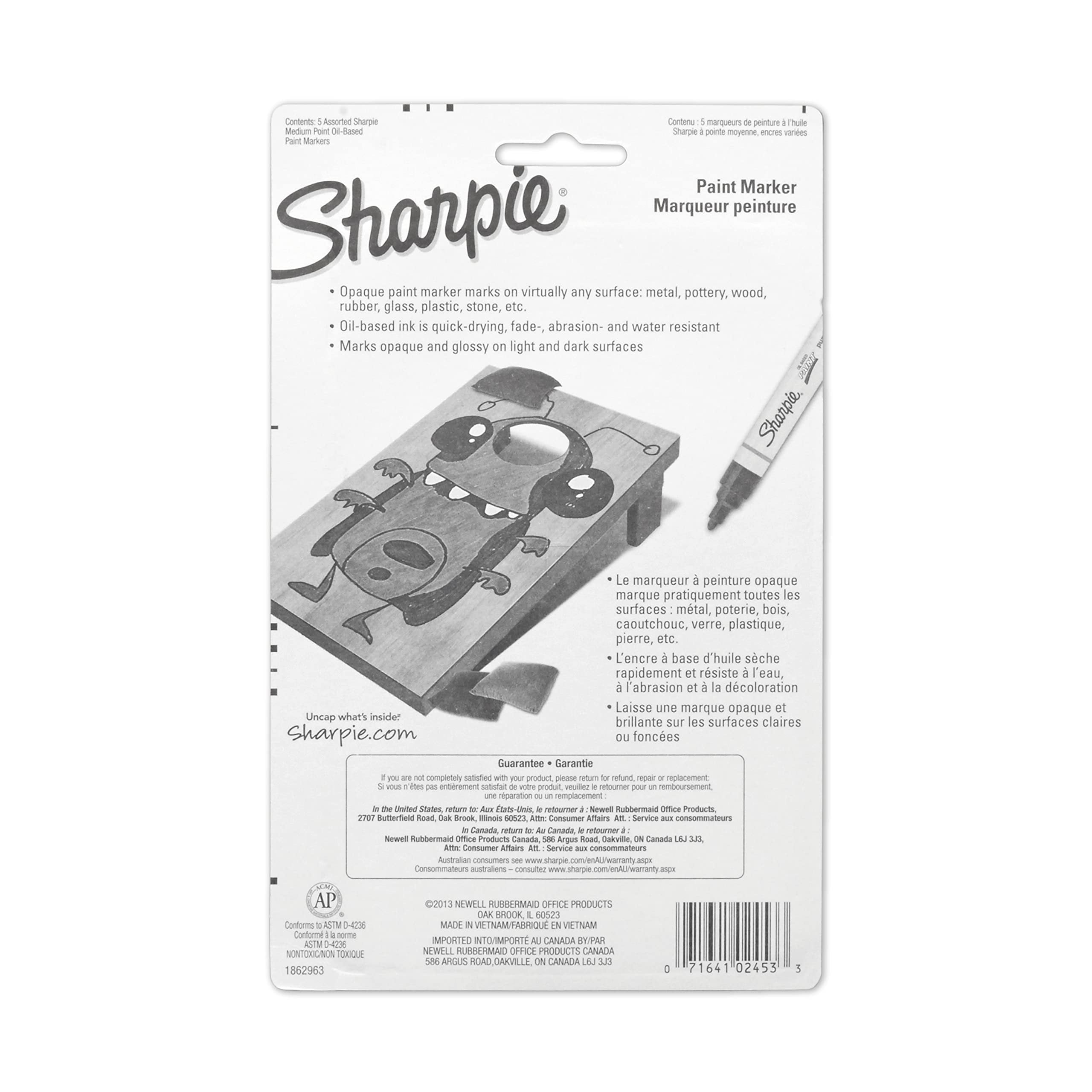 Sharpie Oil-Based Paint Markers, Medium Point, Bright Colors, 5 Count - Great for Rock Painting