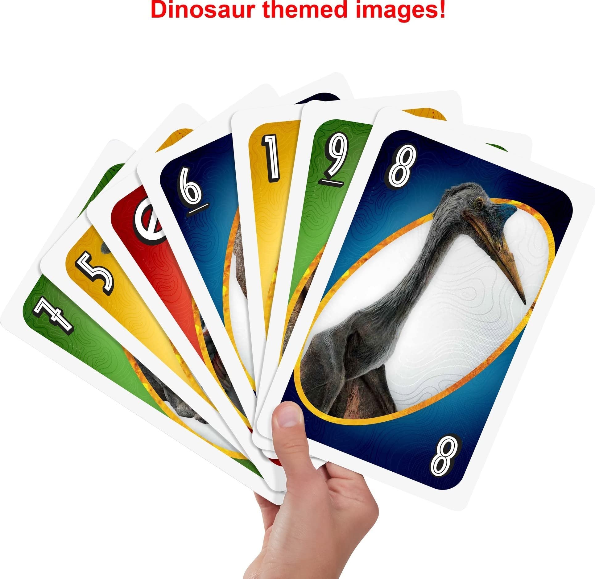 Mattel Games Giant UNO Jurassic World Domination Card Game for Kids & Game Night, Oversized Cards & Customizable Wild Cards