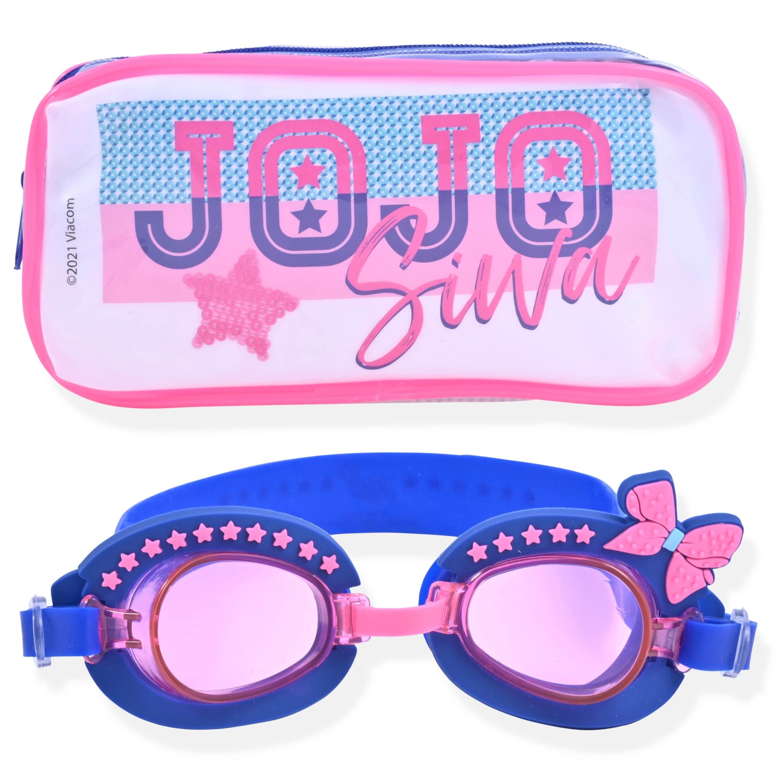 JoJo Siwa Kids Swim Goggles for Girls | Girls Swimming Goggles with Carrying Case (Pink-Blue)