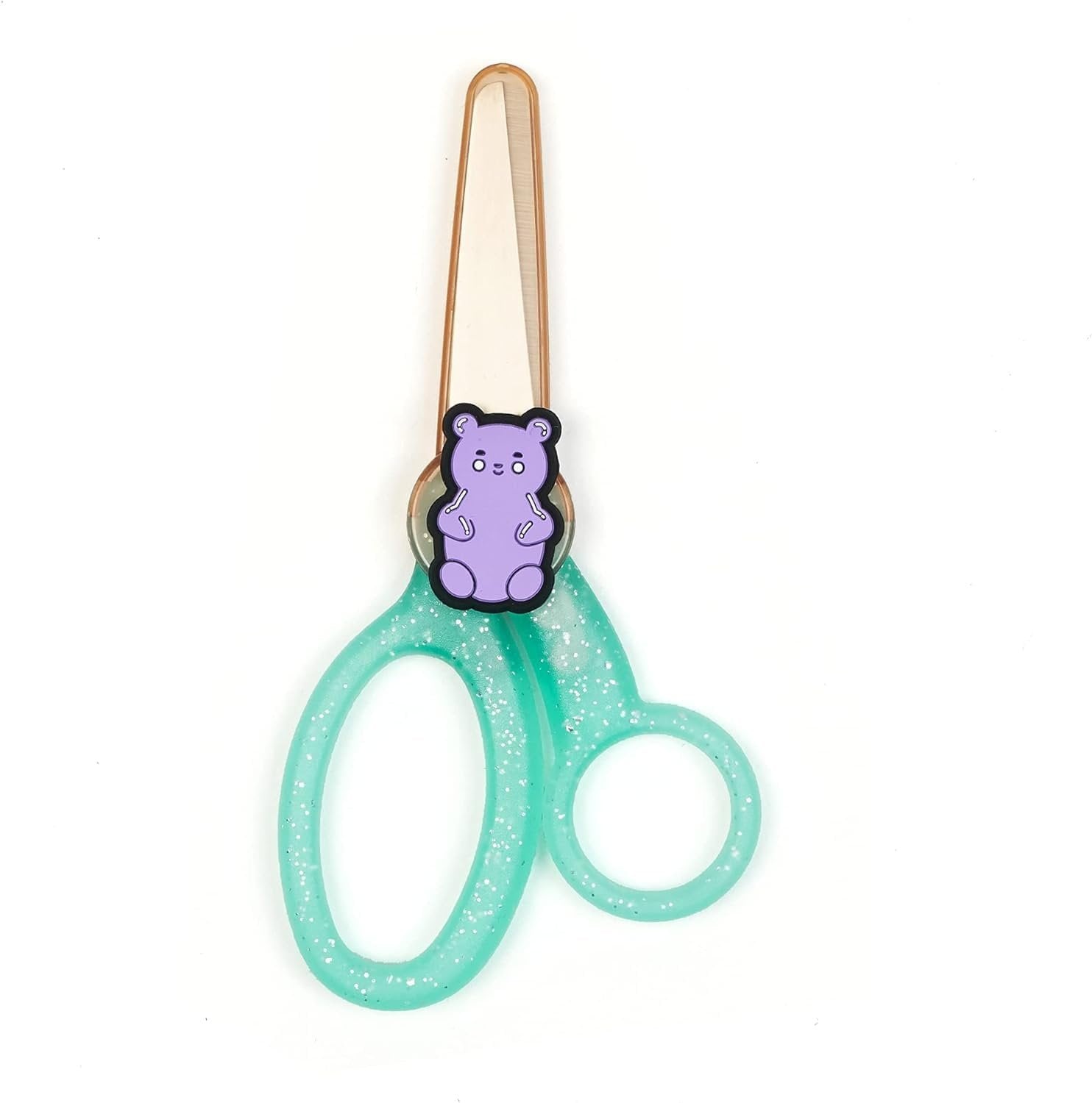 Yoobi Scissors, School Supplies for Kids, 5" Small Scissors, Blunt Tip Stainless Steel Blade, Right or Left Handed, Bear Blade Cover, Glitter Handle