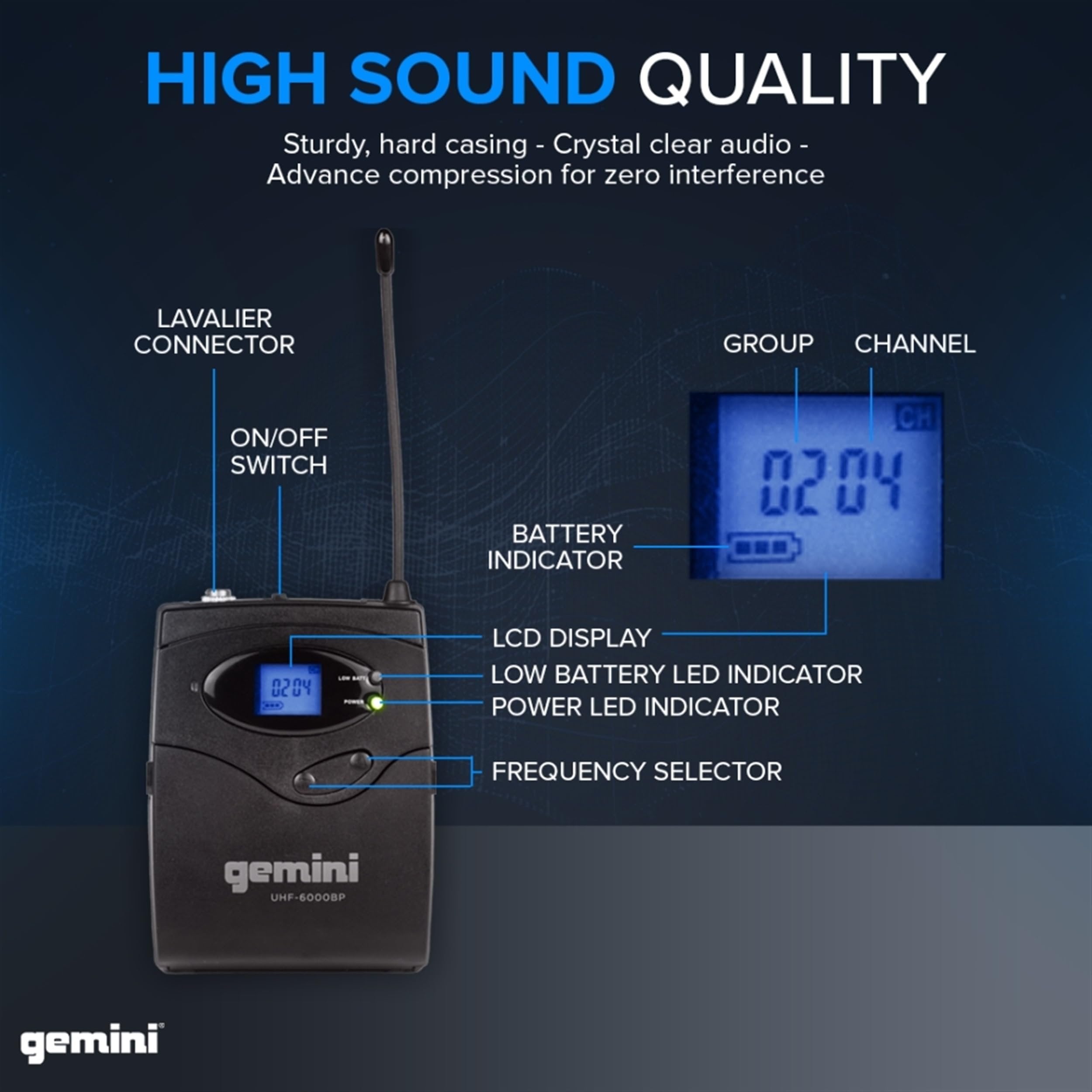 Gemini Sound UHF-6200HL Wireless Mic System – UHF Receiver with 256 Selectable Frequencies, Dual Headset & Lavalier Mics, 240ft Range, LCD Display, Noise-Free Audio for Performers & Instructors