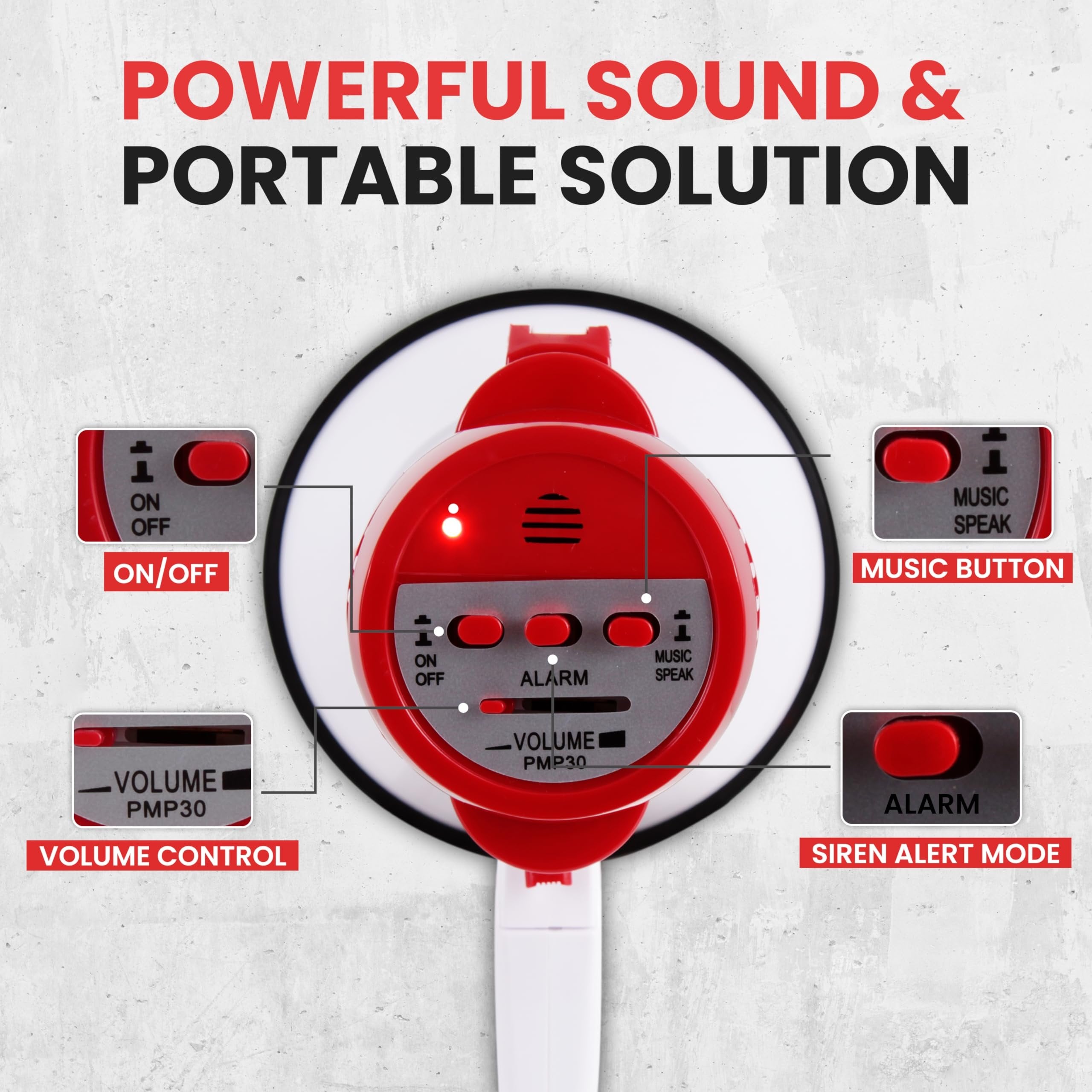 Portable Megaphone Speaker Siren Bullhorn - Compact and Battery Operated with 30 Watt Power