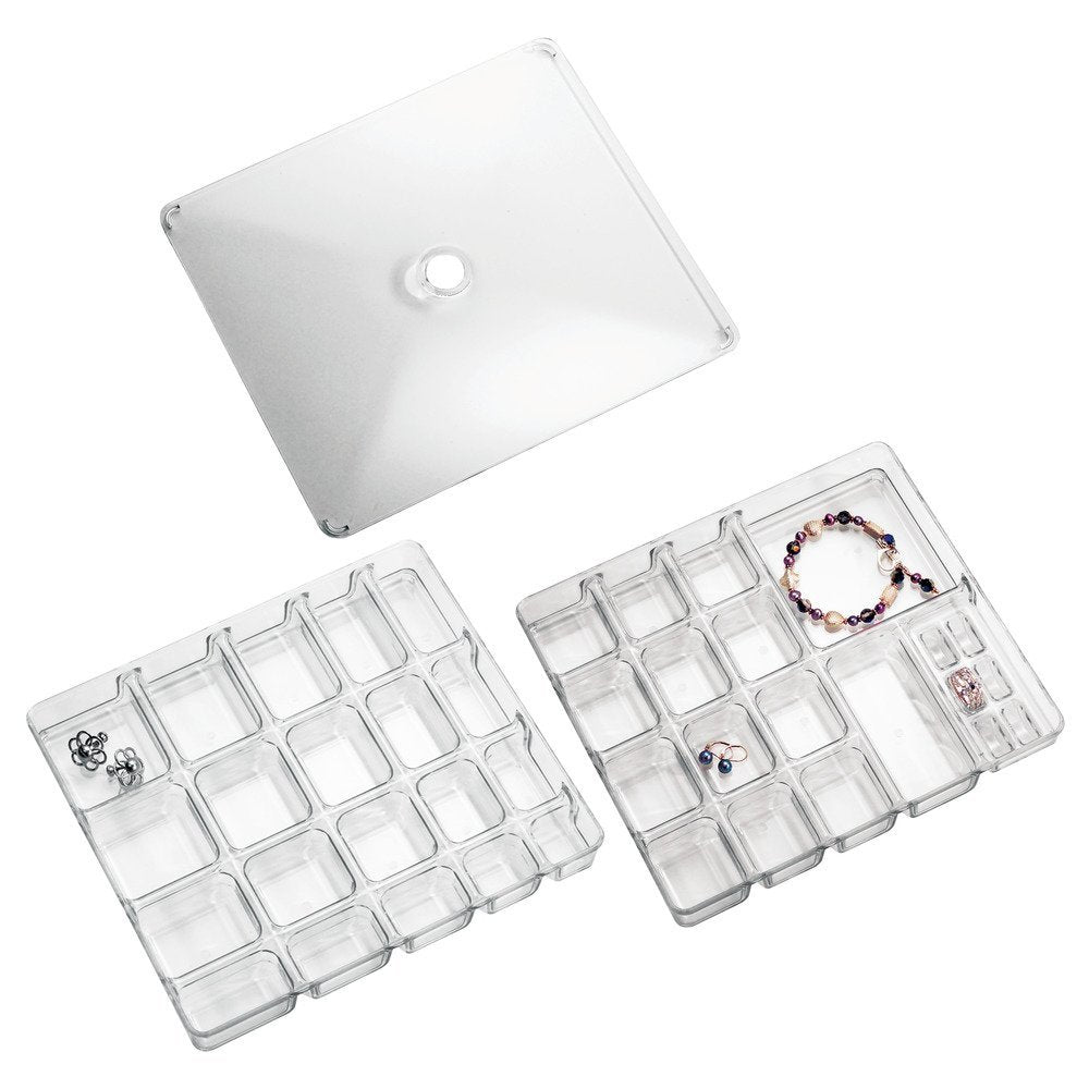 iDesign Linus Plastic BPA-Free Fashion Jewelry Vanity and Drawer Organizer, Tray for Rings, Earrings, Bracelets, Necklaces, 8.75" x 7.75" x 2.75", Set of 3, Clear