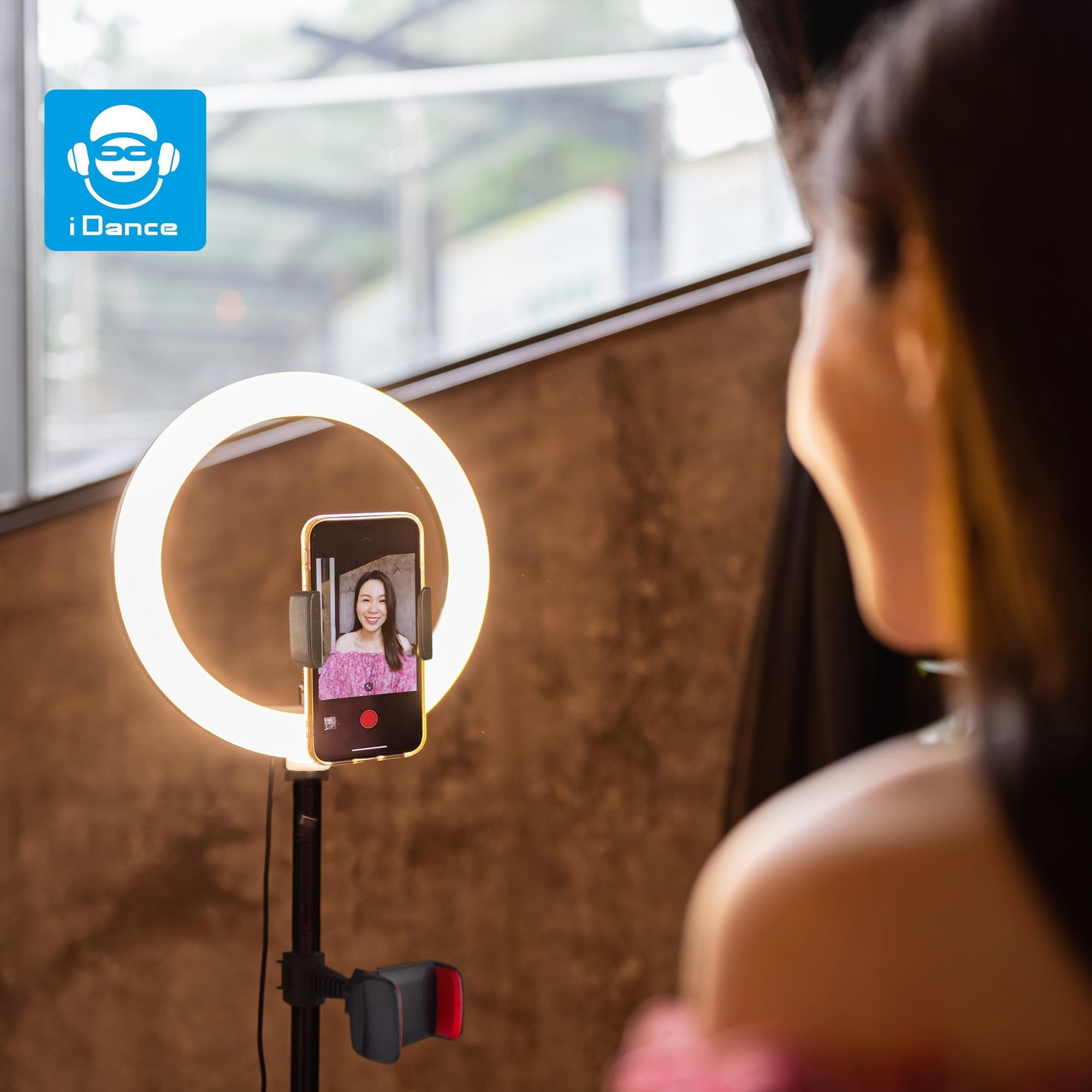 iDance LED Ring Light with Cell Phone Holder, 10", USB Powered with Bluetooth Remote Control and Foldable Adjustable Tripod Stand, Selfie, Makeup Ring Light with Universal iPad Mini Holder