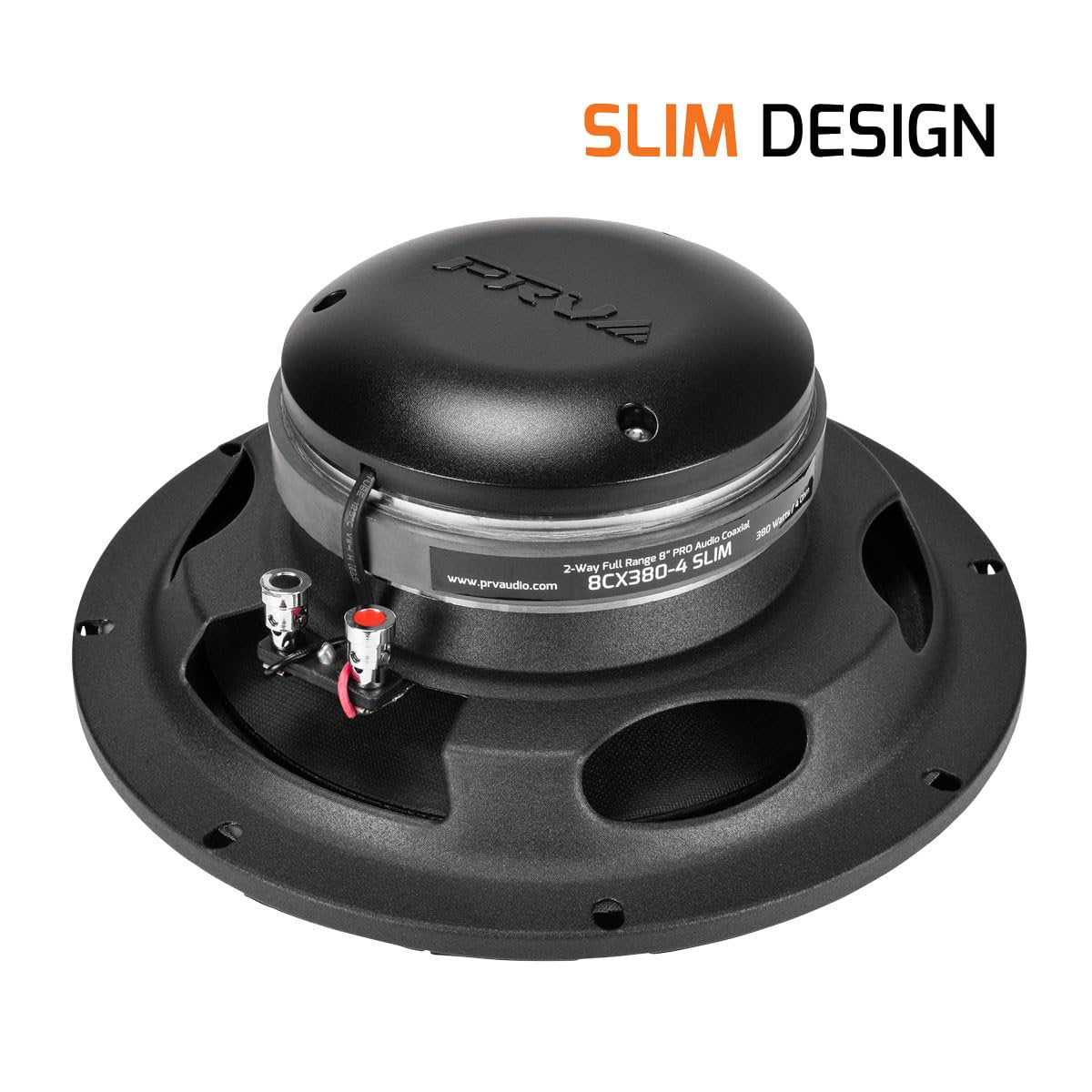 PRV AUDIO 8" Shallow Coaxial Car Audio Speaker 8CX380-4 Slim Loudspeaker with Built-in Tweeter Driver and Grill Included 380 Watts 4 Ohm (Single)