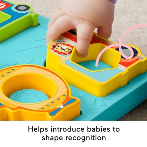 Fisher-Price Baby Sorting Toy Shapes & Sounds Vehicle Puzzle with Music & Lights for Fine Motor Play, Ages 9M+