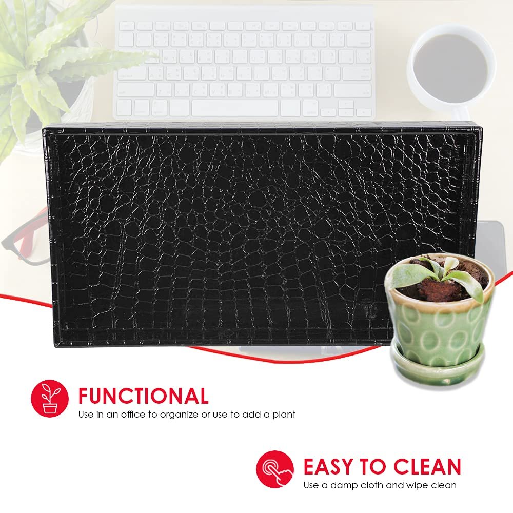 Home Basics Vanity Tray for Makeup, Jewelry, Perfume, Cosmetics Storage, Bathroom Organizer (Horizontal, Crocodile Black)