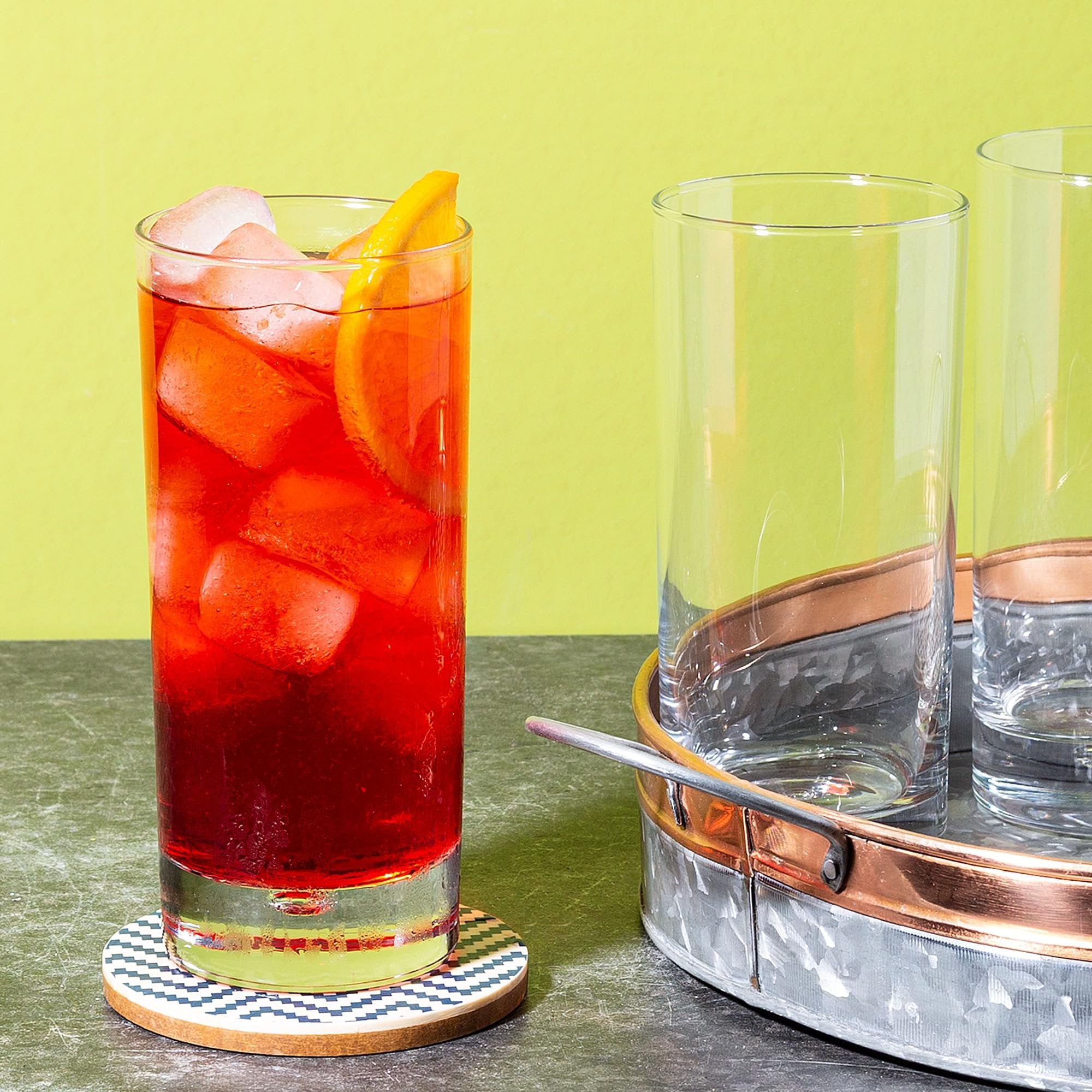 Home Essentials & Beyond Highball Glasses set of 4, 17 oz Drinking Glasses, Red Series Heavy Bubble Base