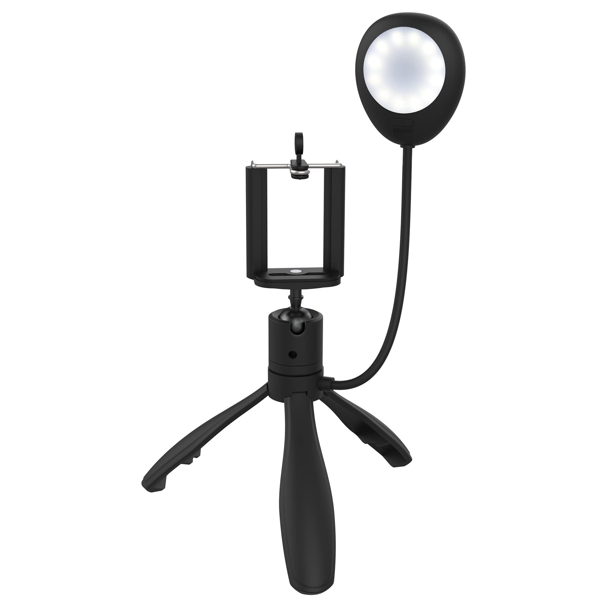 Xtreme XCA21019BLK LED Smartphone Extendable Selfie Mount 2 in 1 Led Selfie Stick 3 White Lighting Levels, Tripod Handheld, Use for TikTok, Live Streaming, Social Media