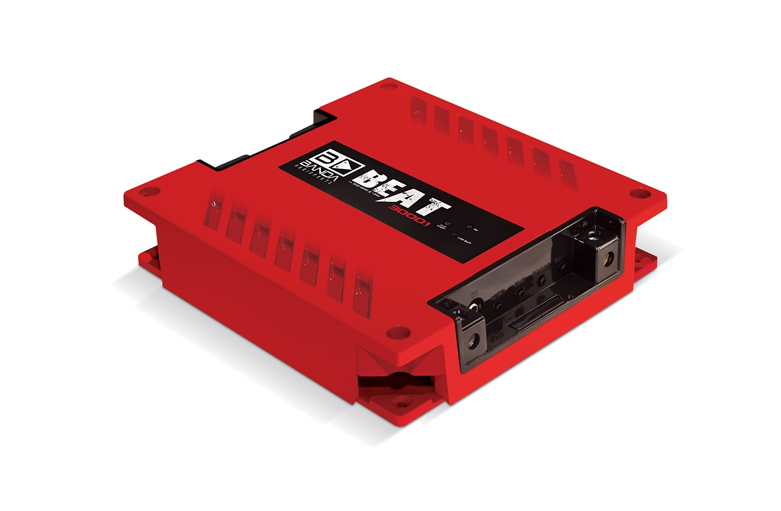 1-Ch. Vehicle Audio Bass Amplifier - 3000Watts High-Powered Mono Bass Amplifier w/Subsonic Filter and Low Pass Filter Stable at 1 ohm, LED Indicators, Sound Specialization, Red - BANDA BEAT3000.1RED