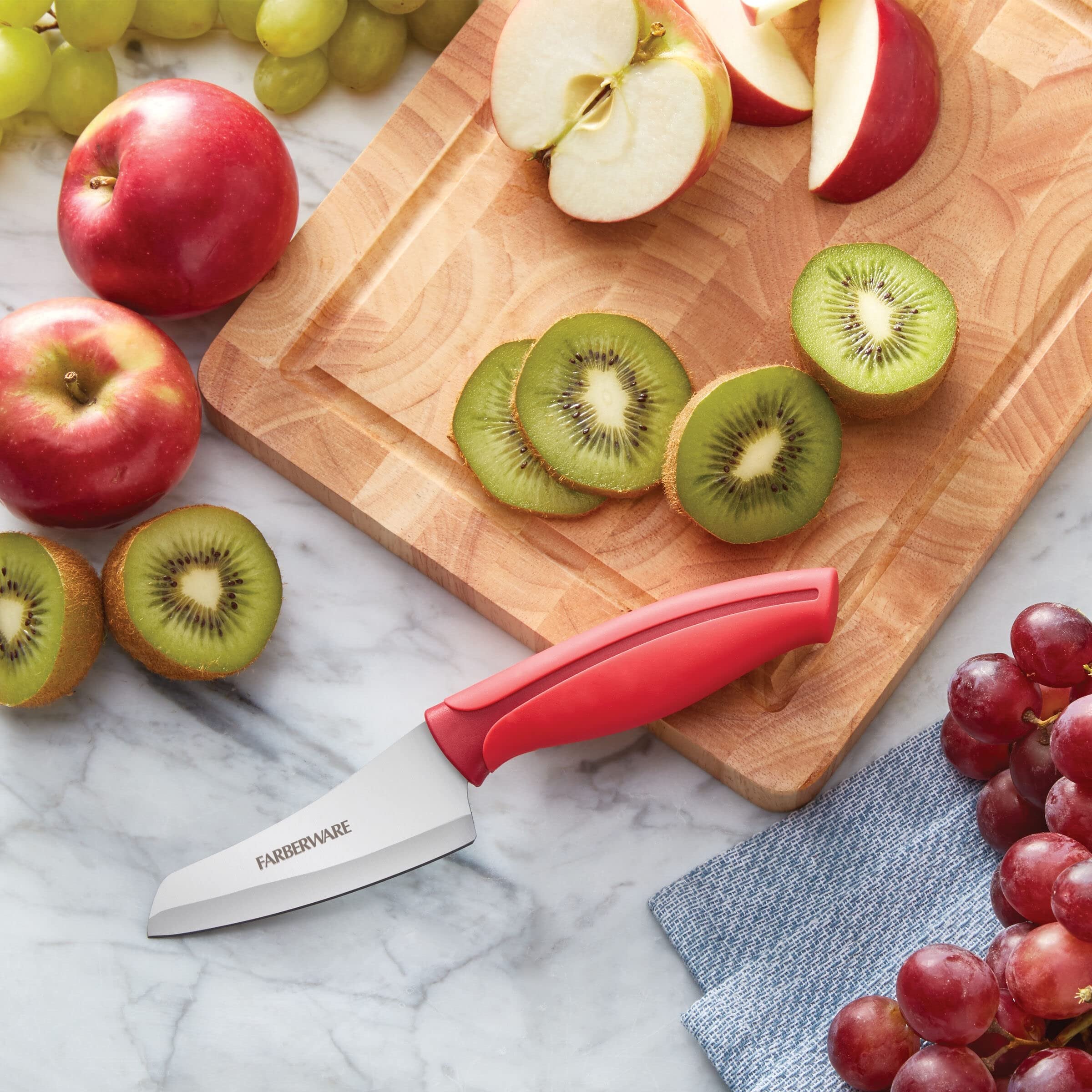 Farberware Precise Slice Santoku Parer Knife, 3.5 Inch, Red